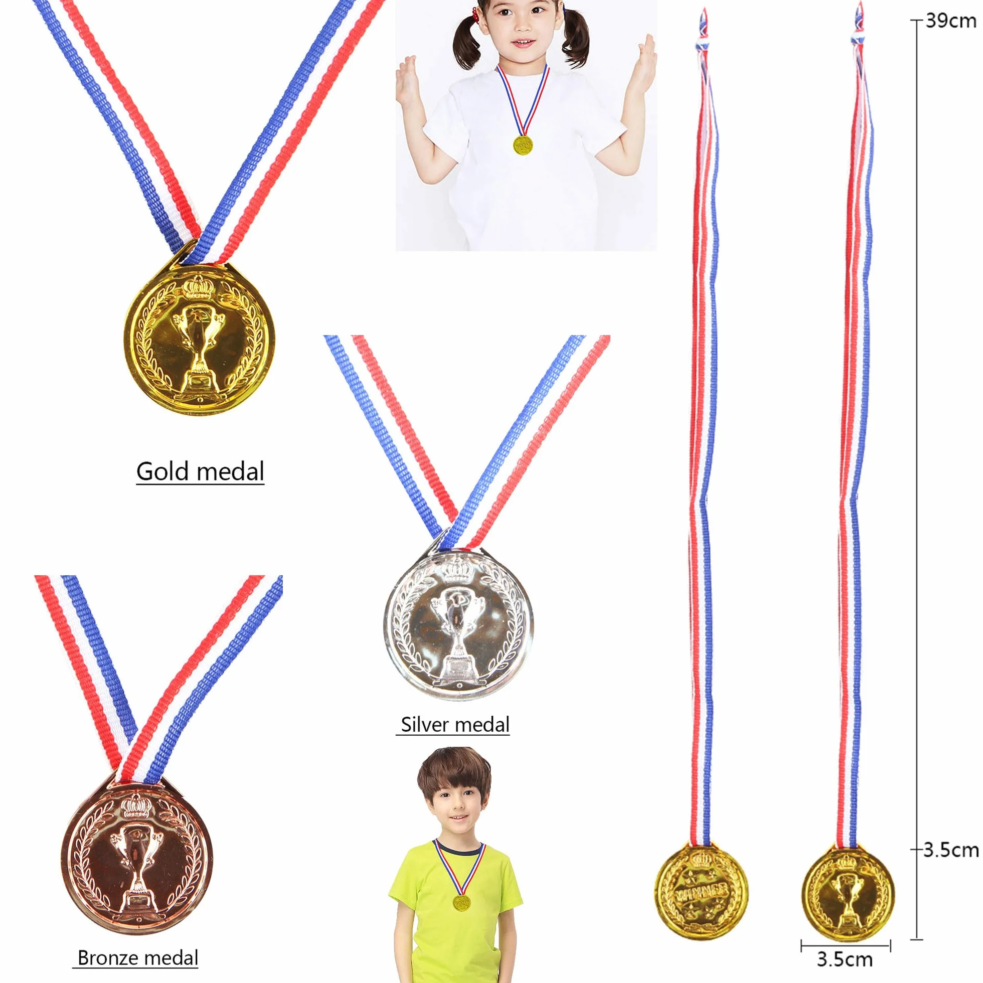 6-częściowy zestaw medali trofea złote mini trofea zwycięzca medale plastikowe trofeum mini złote trofea odpowiednie na przyjęcia urodzinowe, imprezy sportowe do szkoły