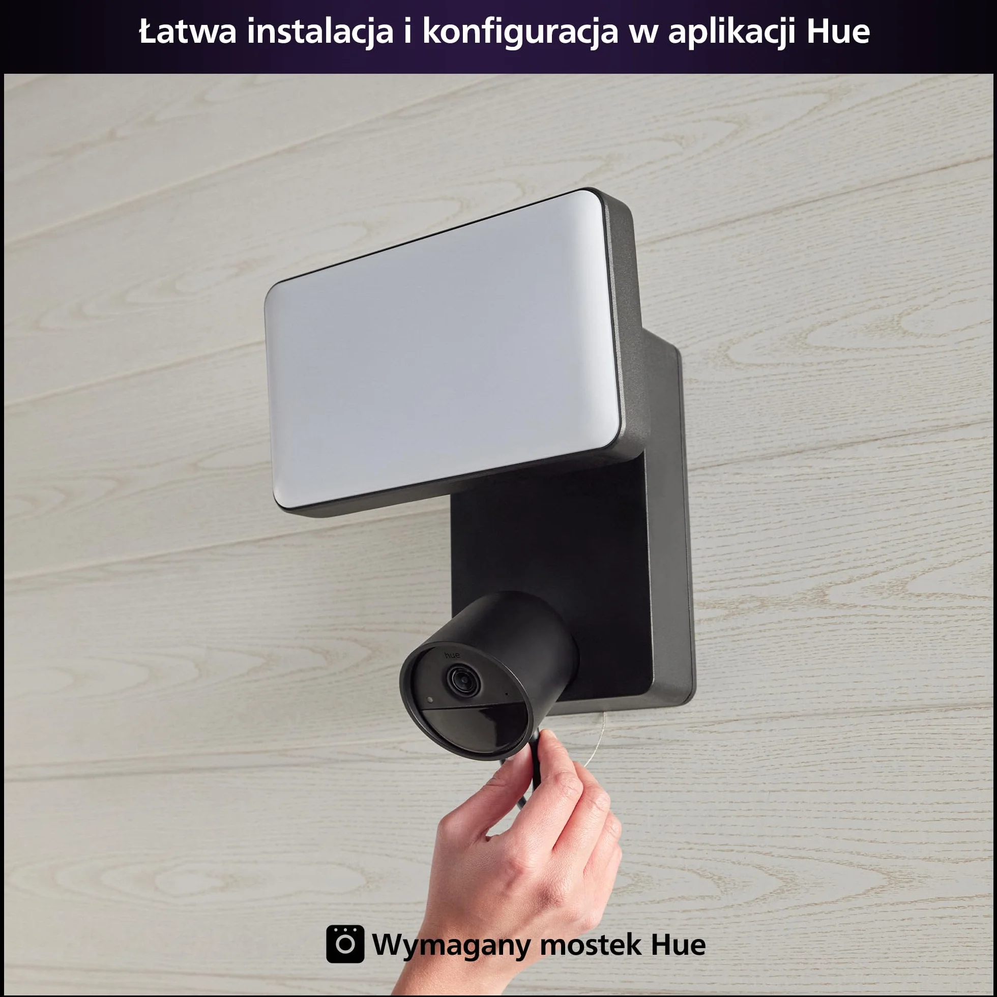 Philips Hue Secure Reflektor zewnętrzny z kamerą 1080p, czarny, do użytku na zewnątrz, łatwy w instalacji, dwukierunkowa rozmowa, współpracuje z Security Center w aplikacji Philips Hue