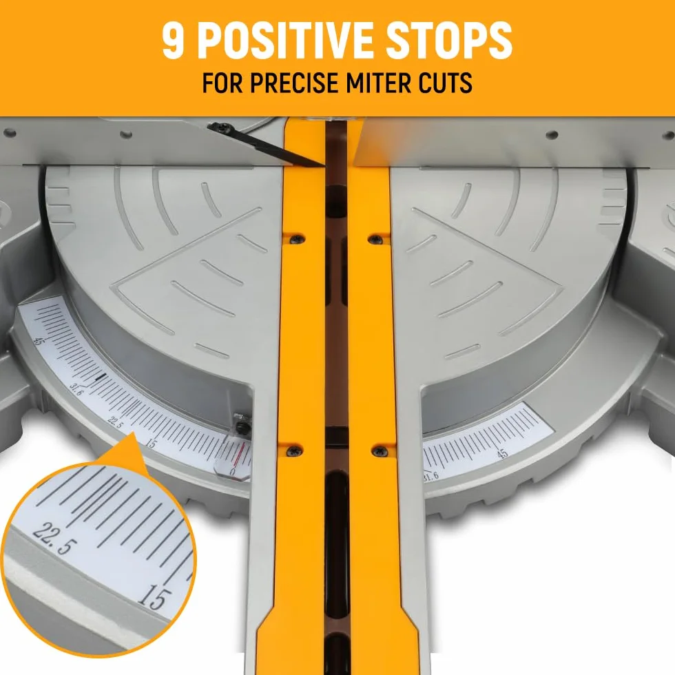 Hoteche Piła ukośna 255 mm z laserem, 2000 W, 220-240 V, 50/60 Hz, 5000 obr./min, do precyzyjnego cięcia 315 x 90 mm przy 0° 215 x 90 mm przy 45° 40T brzeszczot TCT wraz z akcesoriami, idealna do