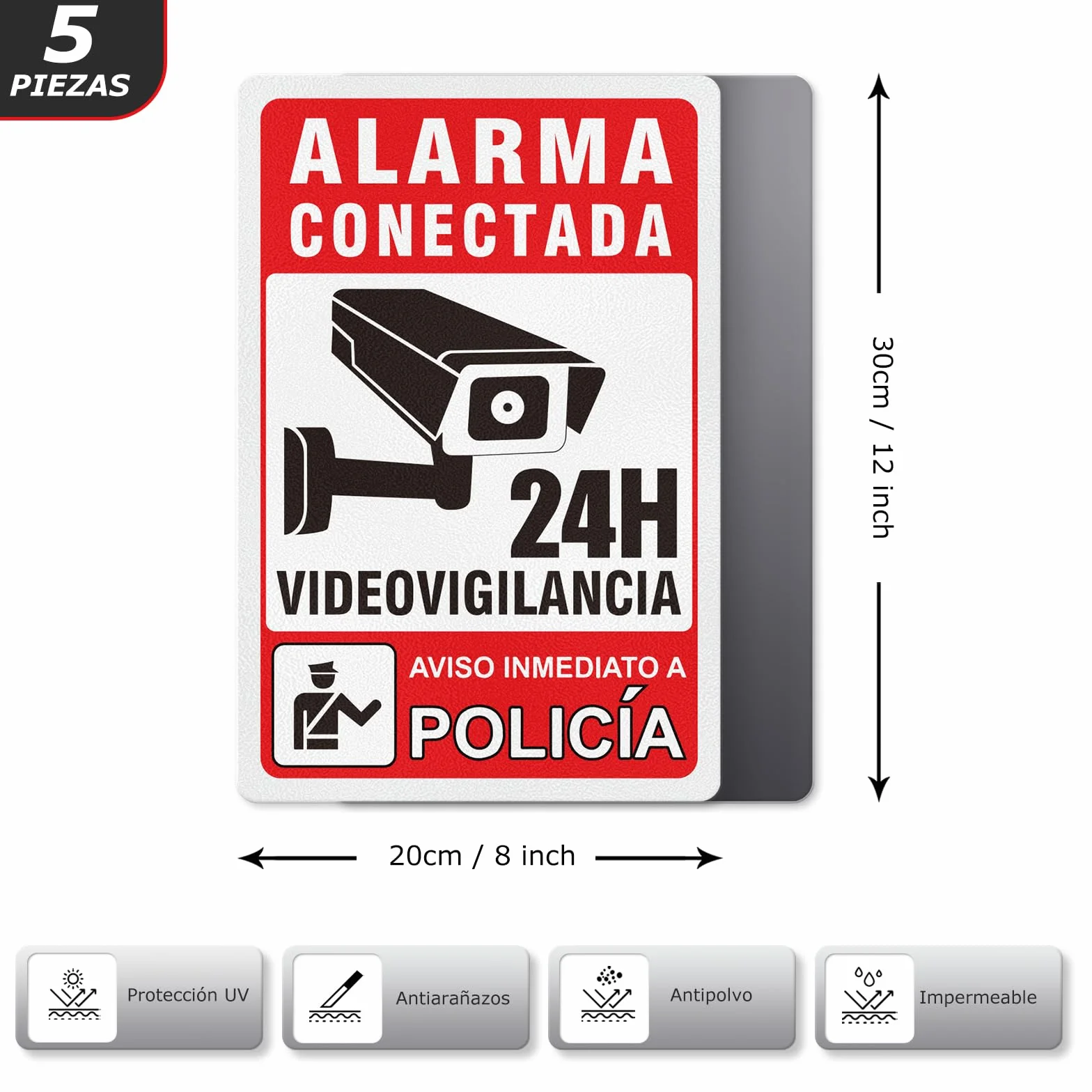 Naklejki Security Alarm - Sygnał Strefy Nadzoru Wideo - Plakaty Samoprzylepne Materiał Winylowy 20X30CM - 5 szt