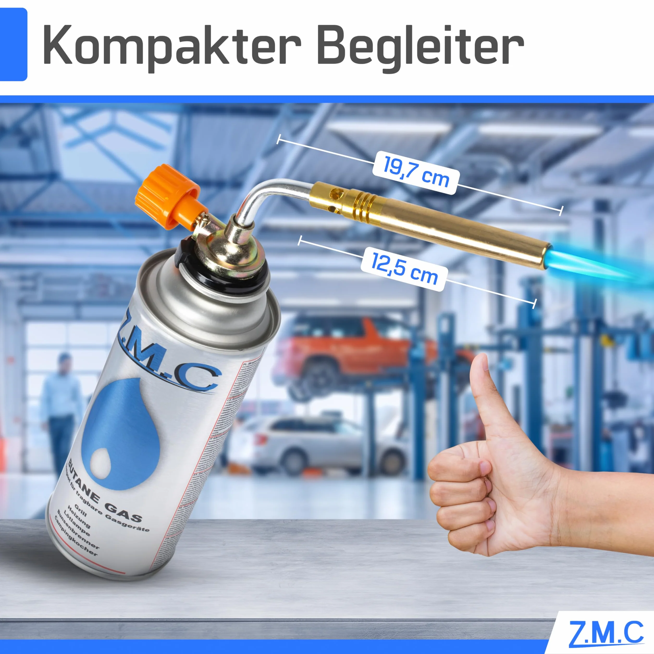 Z.M.C Palnik gazowy 1,65 kW + 16 wkładów gazowych 227 g, palnik lutowniczy do 1371 °C, palnik Bunsena z regulowanym płomieniem, idealny na kemping