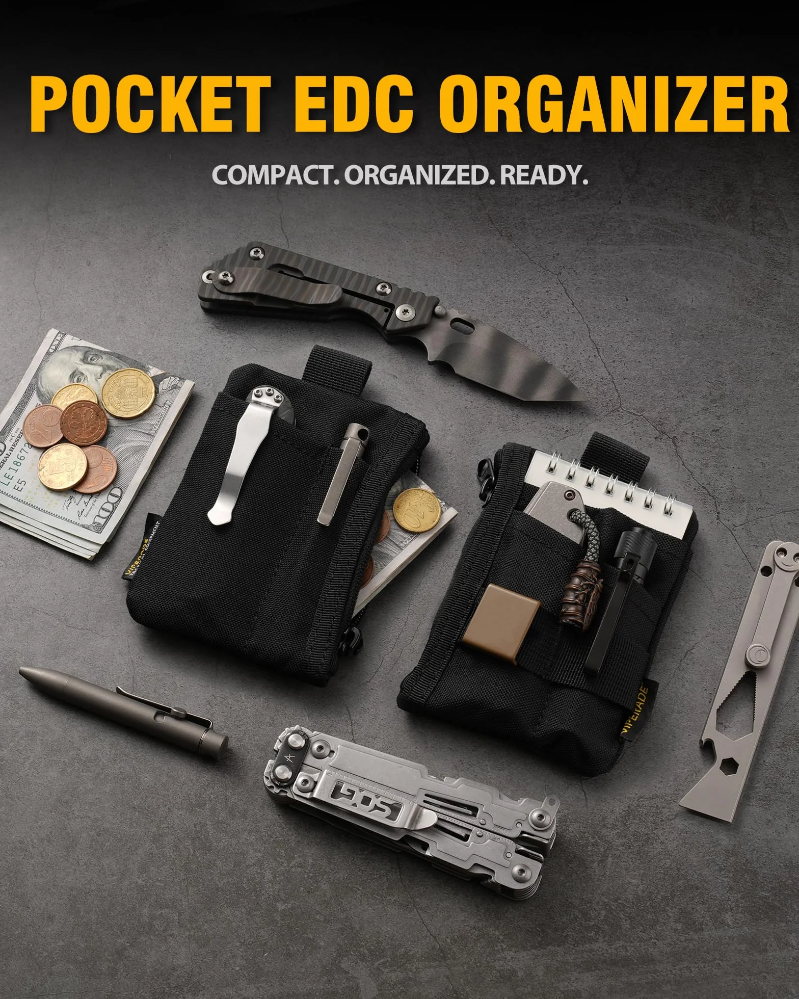 VIPERADE VE28 Mini torba EDC 6 w 1, mini organizer do torby z 6 kieszeniami, mały organizer do torby EDC, mini torba wielofunkcyjna, torba na klucze, mały portfel męski, dodatkowe plecak-Czarny