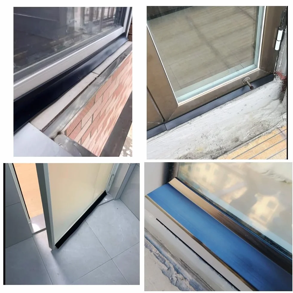 Samoprzylepna osłona przeciwdeszczowa na okno, dolna część drzwi okna przeciwdeszczowego, wodoodporna gumowa taśma uszczelniająca z skokiem 135° do okna przesuwnego progu (5,5 cm, 5 m (16,4 stopy)