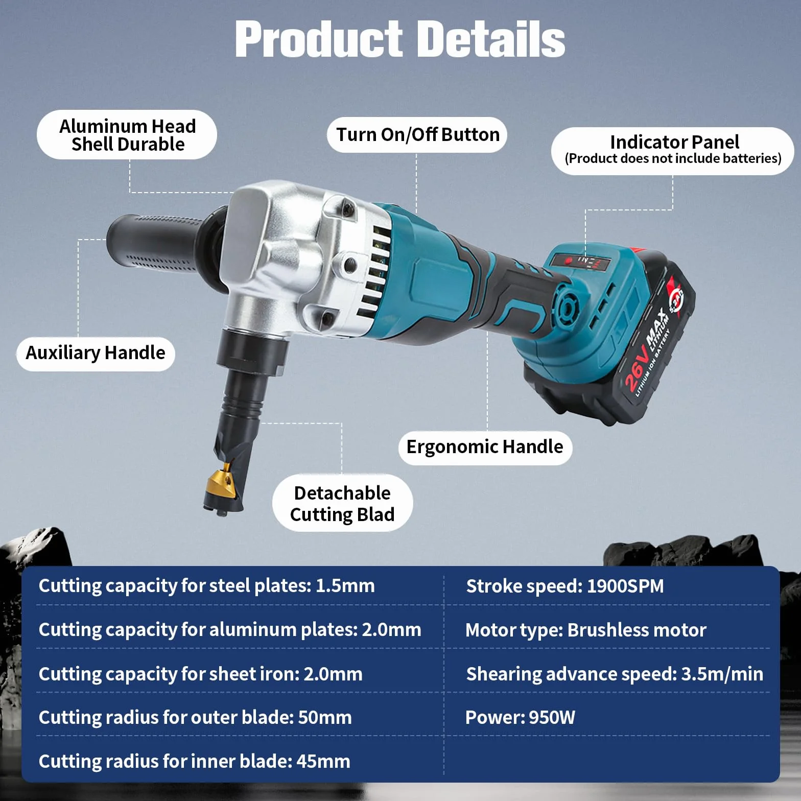 Zbierak do blachy, kompatybilny z Makita 18 V – bezprzewodowy nibbler do blachy, z obrotową głowicą o 360° i regulowanymi 3 prędkościami, wyposażony w bezszczotkowy silnik do stali nierdzewnej i