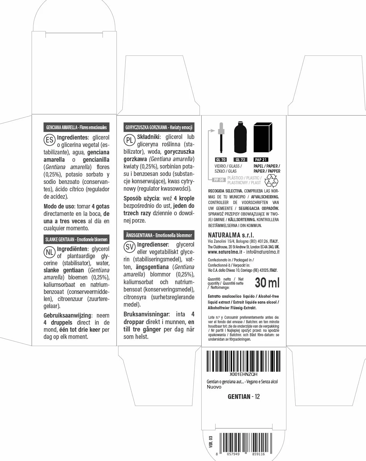 Gentian lub Goryczuszka gorzkawa (Gentiana amarella) Kwiaty emocji lub Kwiaty Bacha Naturalma - Krople 30 ml - Płynny ekstrakt bezalkoholowy - Esencje kwiatowe - Wegański