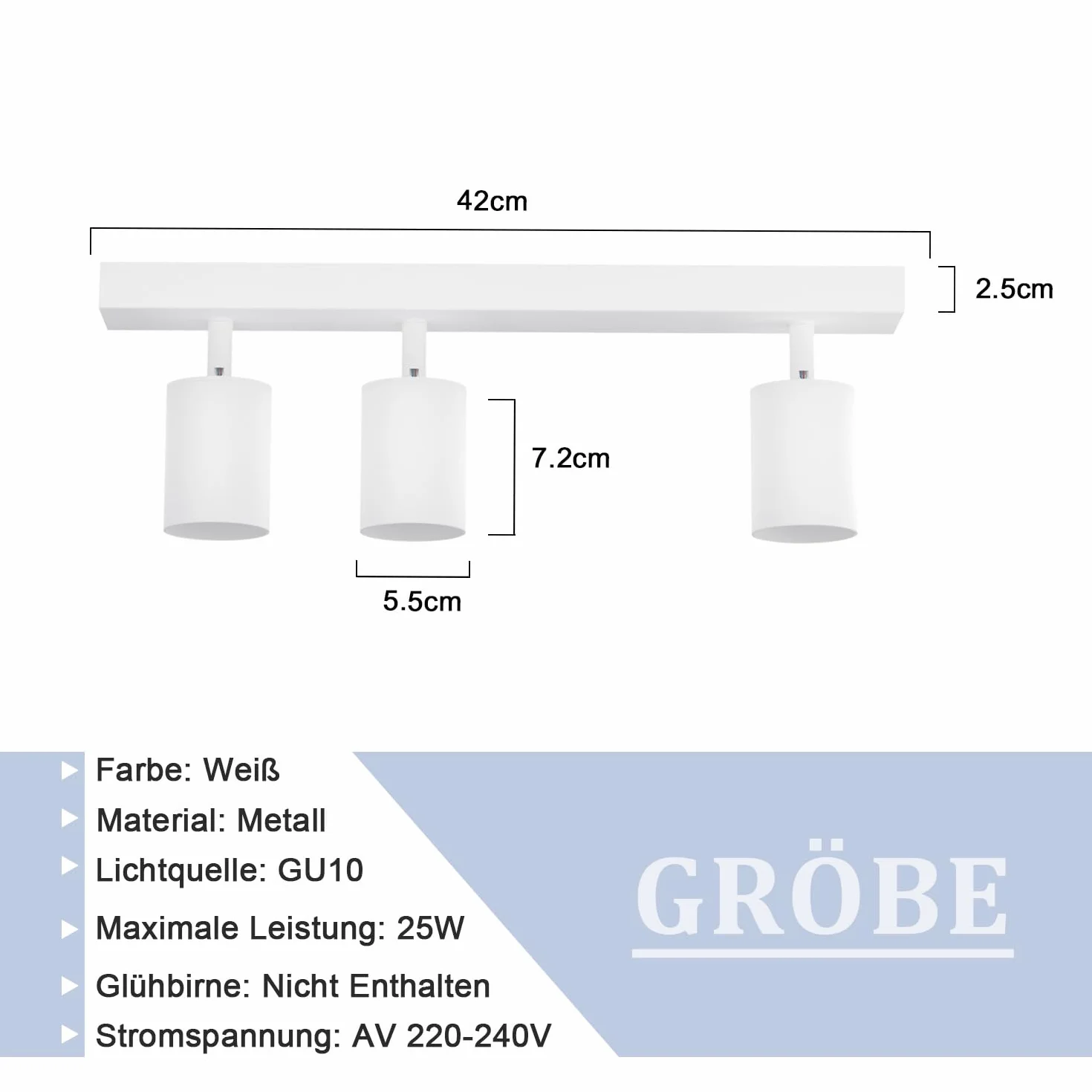 Homefire Lampa sufitowa LED z 3 płomieniami - obracana o 350° do wnętrz przemysłowych GU10 Spot lampa sufitowa Białe Spoty Nowoczesny Spot sufitowy do salonu, kuchni, sypialni, bez żarówek