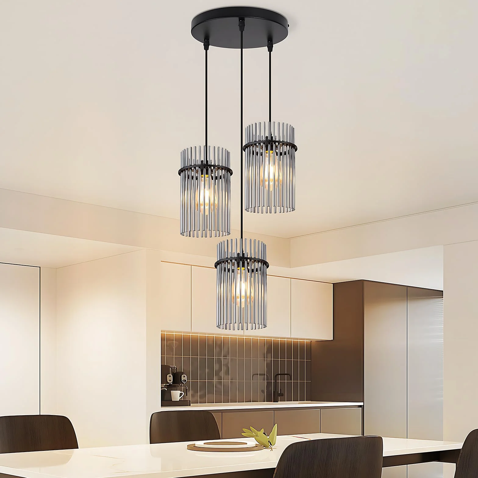 Lampa Wisząca Stół Jadalny Czarna szklany E27 nowoczesna Lampa | Kuchenna 3-punktowa z regulacją Ø 16 cm żyrandol do jadalni salon sypialnia baru i kuchni (bez żarówek)