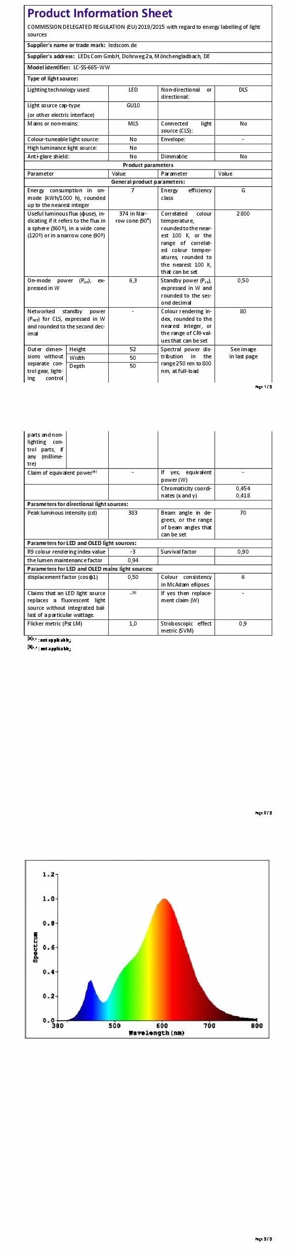 ledscom.de Lampa do czytania WAIKA GU10 LED PAR16 6,05W 374lm 70° ściemniacz biały mat