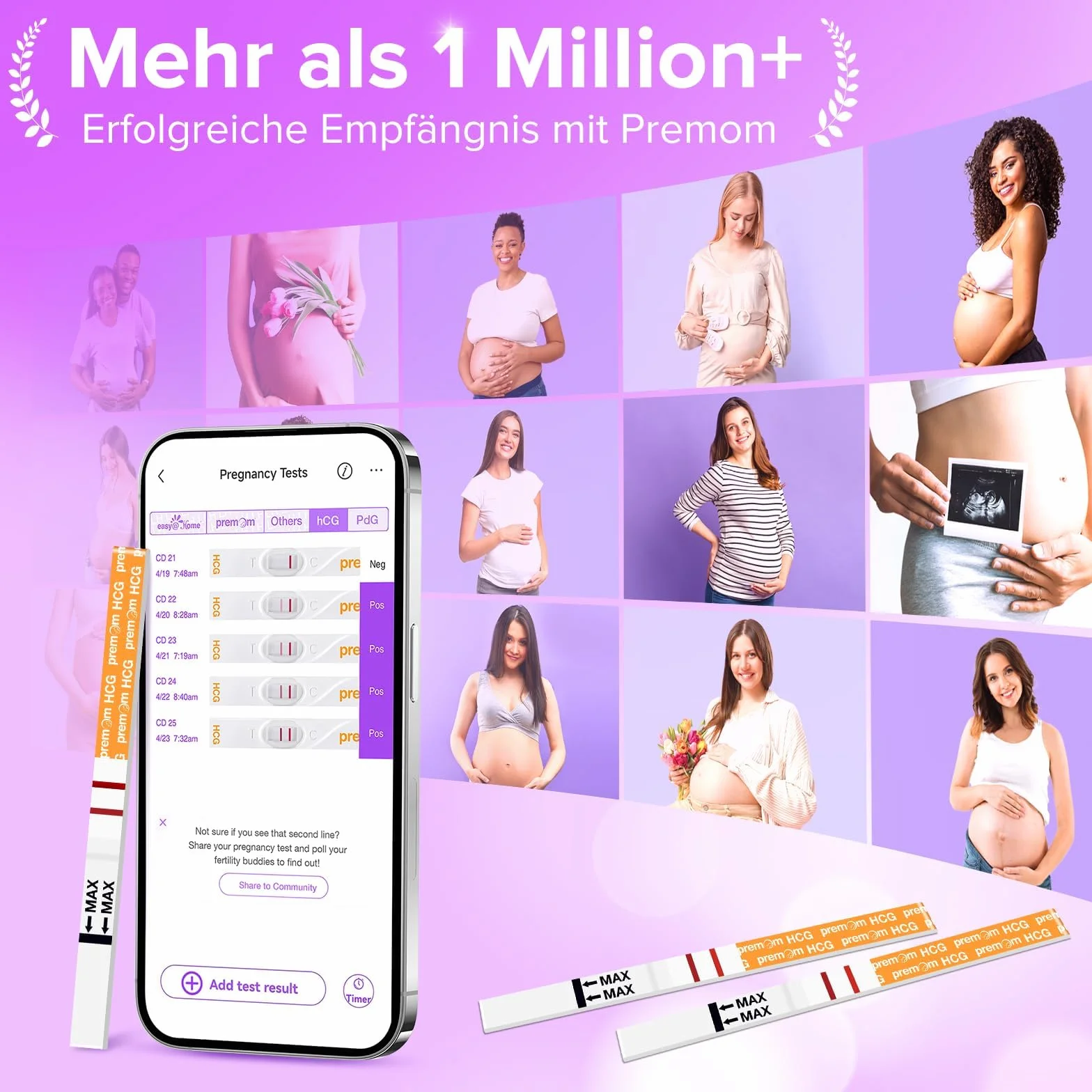 Premom Wczesne testy ciążowe Paski 50 czułych testów HCG 10 mIU/mL