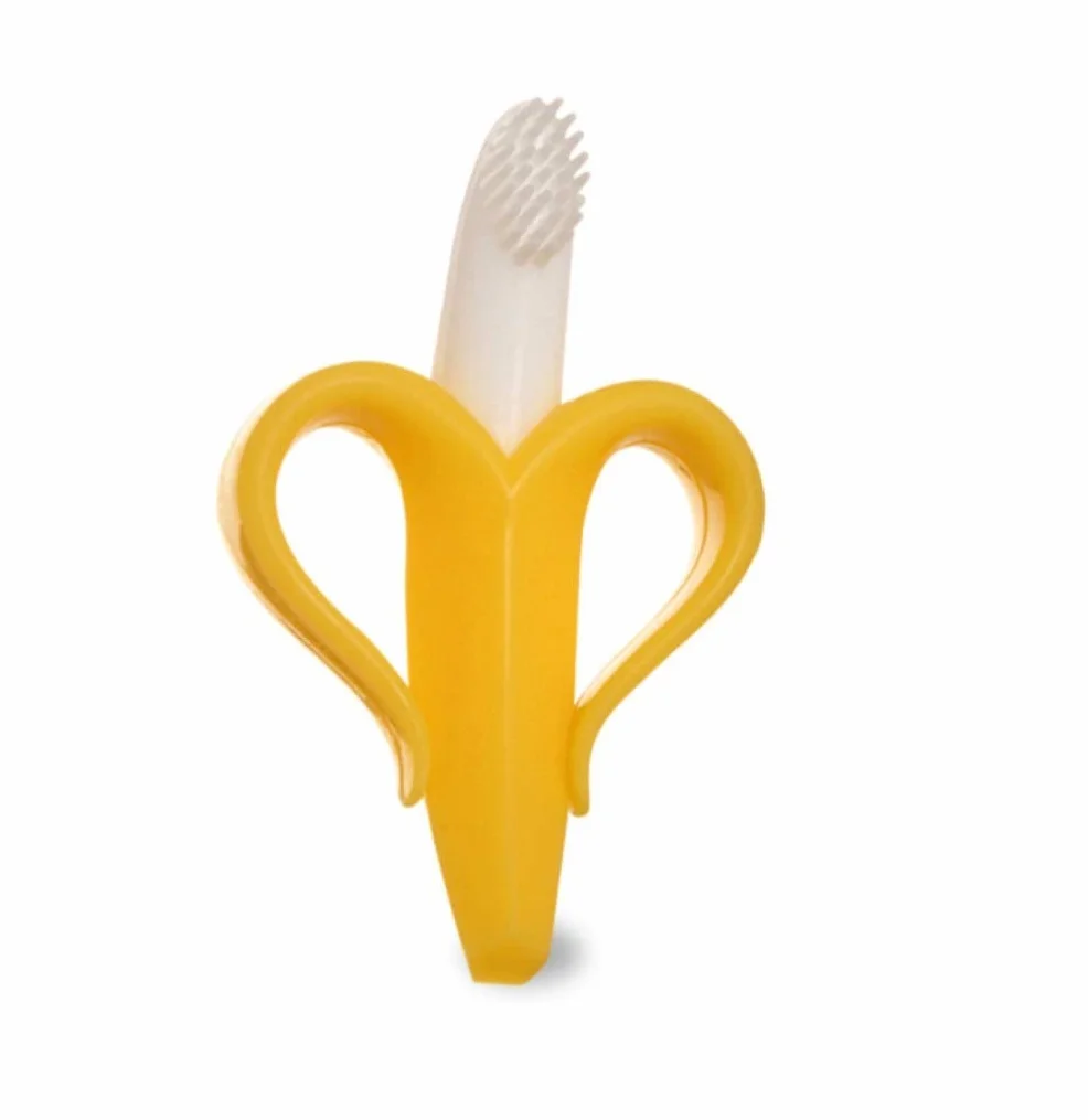 Bananowa szczoteczka do zębów dla niemowląt i pierścień do ząbkowania w jednym - szczoteczka do treningu zębów