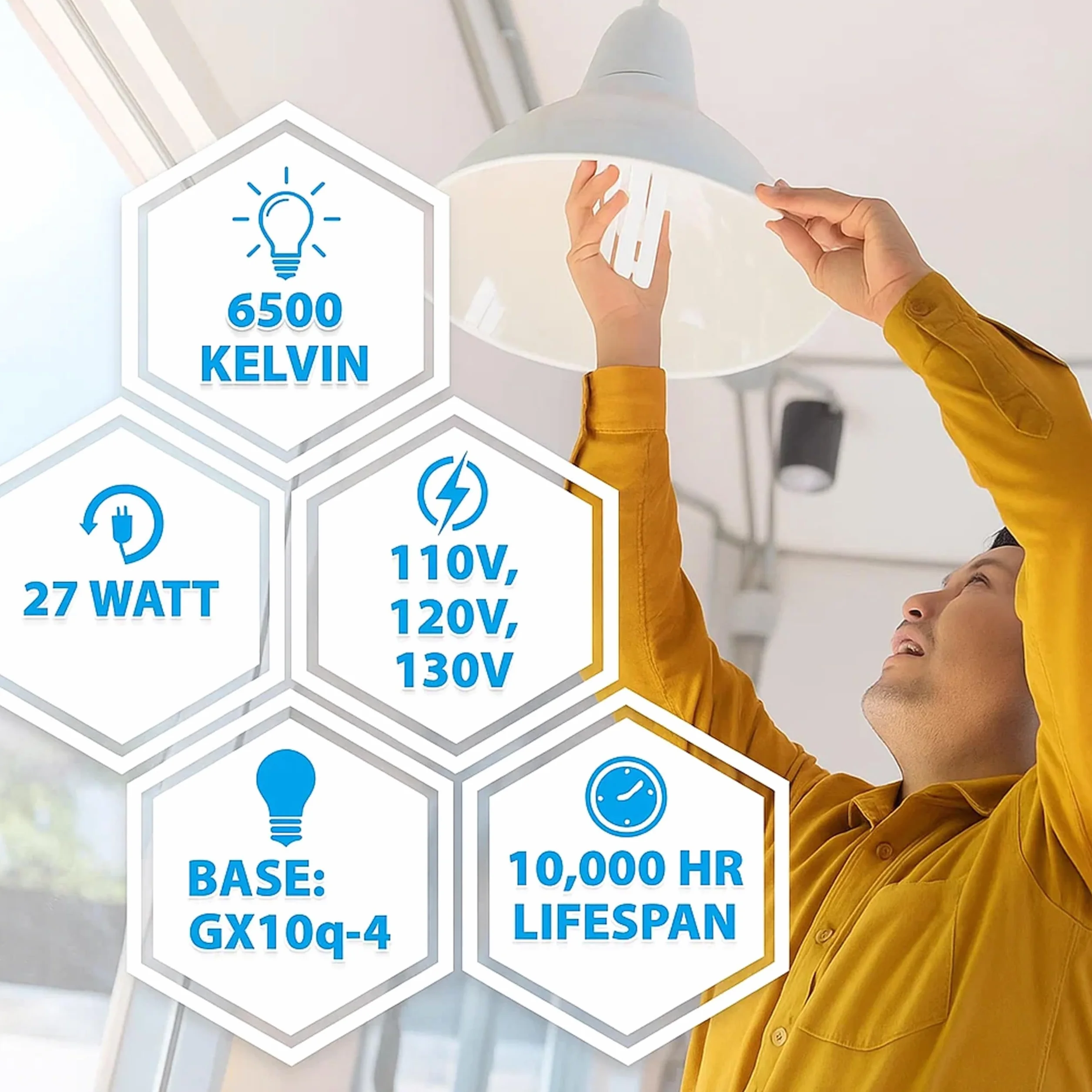 ARSUK 27W Wymienna żarówka do światła dziennego - 4-pinowa świetlówka do lampki nocnej, czytania stołu, lampy dla dzieci YDW-27FM - GX10Q - fluorescencyjna 27 W LAMPA FML(6500 K - Zestaw 1 sztuk)