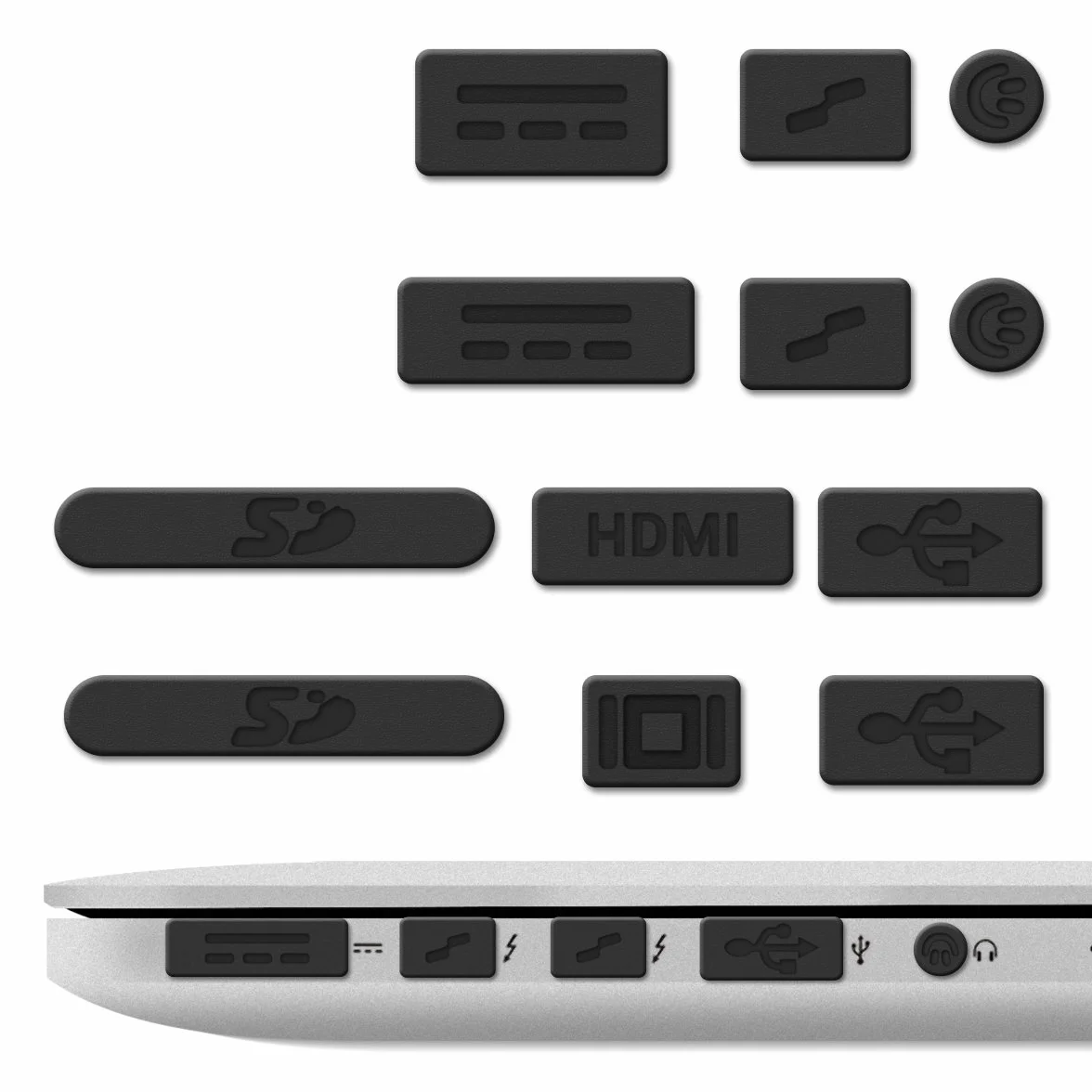 kwmobile 12 x osłona przeciwpyłowa kompatybilna z Apple MacBook Pro 13" 15" Retina/Air 11" 13" (od połowy 2011 do połowy 2016) – zatyczka do wtyczki Dust Plug wtyczka przeciwpyłowa czarna