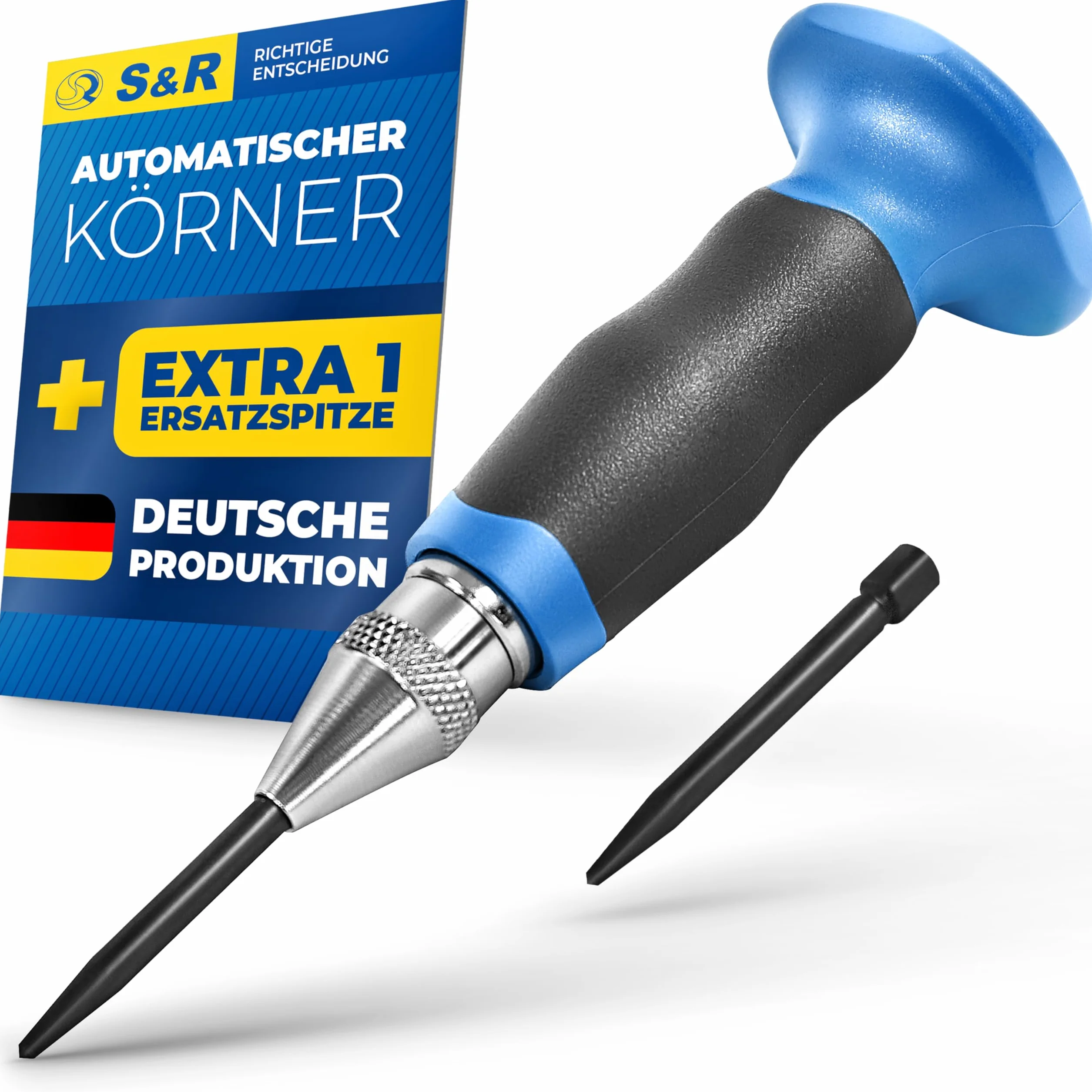 S&R Automatyczny punktak centralny – Regulowane uderzenie 60-130N | Wyprodukowano w Niemczech | Ergonomiczny design z zapasową końcówką do precyzyjnego znakowania