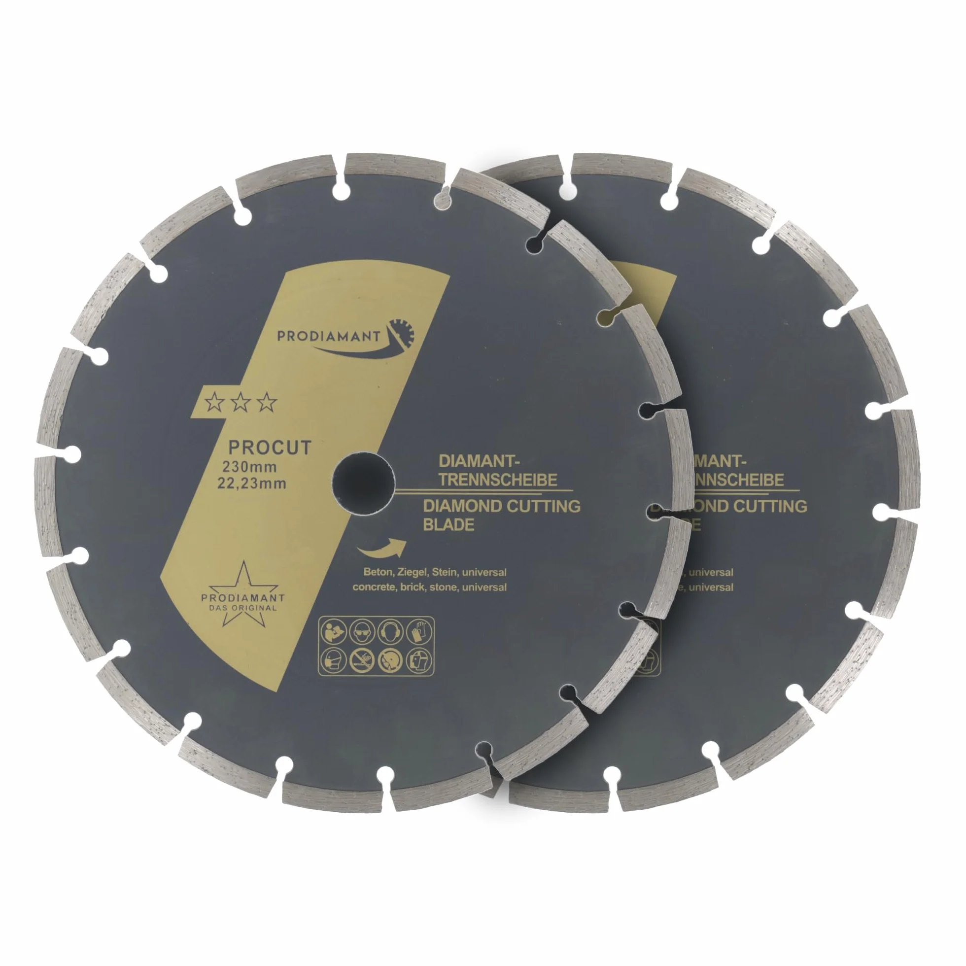 PRODIAMANT 2 x diamentowa tarcza tnąca, uniwersalna, 230 mm, do kamienia, betonu, granitu, muru, cegły, akcesoria do szlifierek kątowych