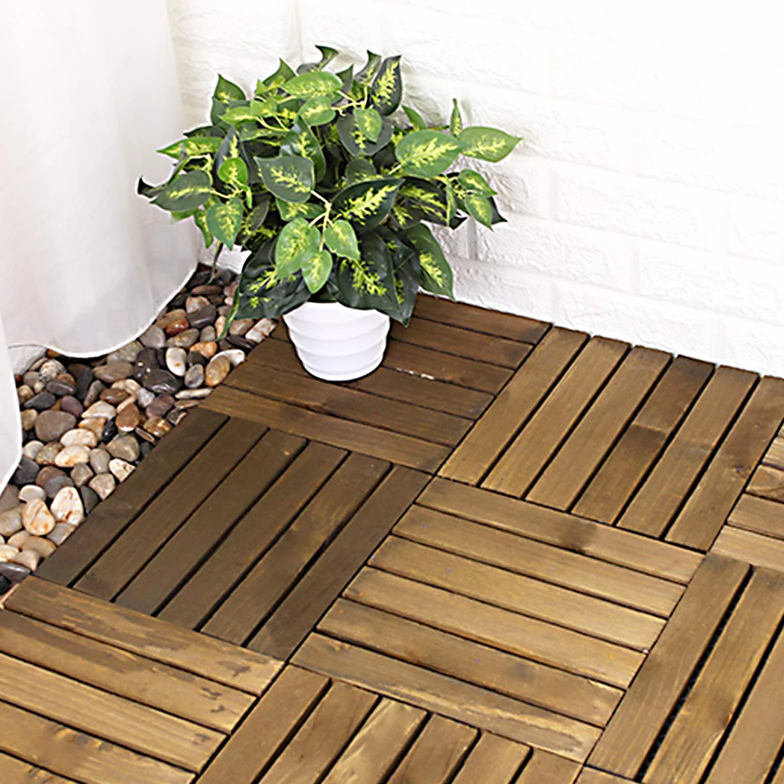 Froadp 30x30cm Płytki z Drewna Akacjowego Tarasowe i Balkonowe z Kratką Drenażową z Tworzywa sztucznego Zestaw płytek drewnianych z System Kliknięć Podłogowe na Balkon i Taras (1m²/11 Sztuk, Typ A)
