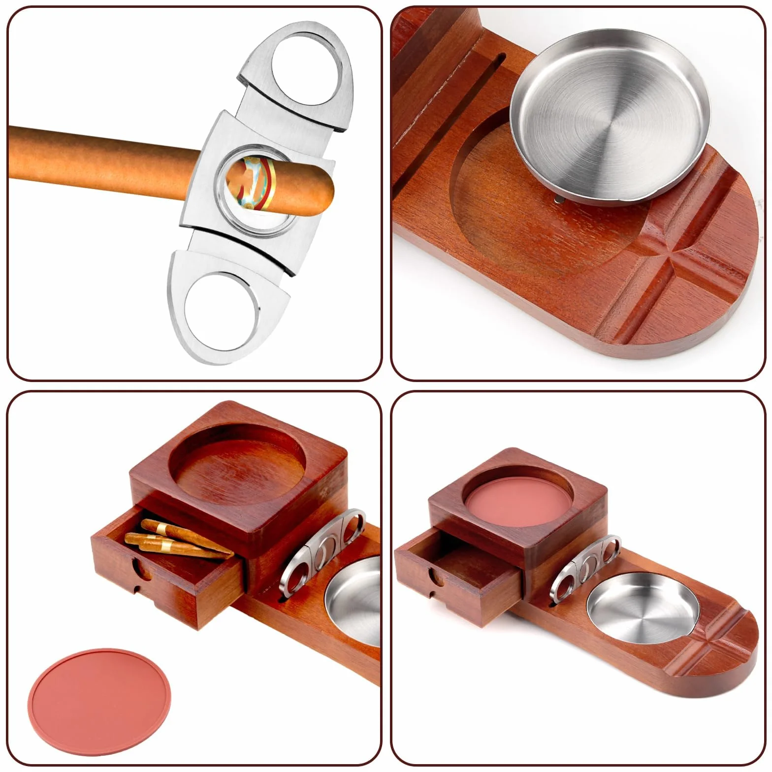 Zestaw drewnianych popielniczka do cygar Cuban Cigar Ashtray akcesoria do cygar Smoker kubańskie cygara whisky zestaw prezentowy do cygar ze zdejmowaną szufladą i obcinaczem do cygar do domu, biura