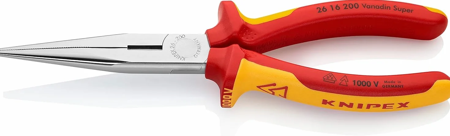 KNIPEX Szczypce tnące półokrągłe (wydłużone typu bociani dziób”) w opakowaniu z zawieszką chromowany z wielokomponentowymi osłonkami, 26 16 200 SB