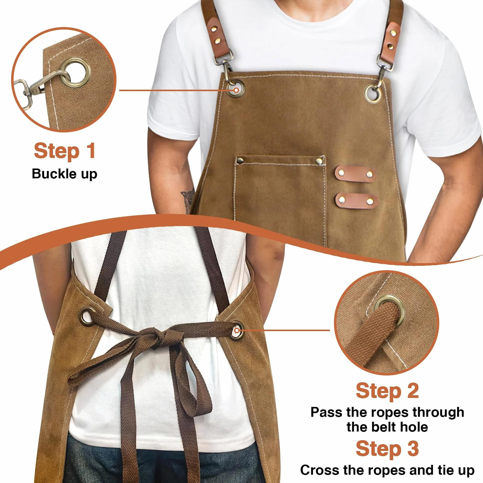 Płócienny fartuch roboczy męski,Men's Work Apron fartuch z 3 kieszeniami, Tool Apron for Men do kuchni, ogrodu, ceramiki, warsztatu, garażu i innych, dla mężczyzn i kobiet
