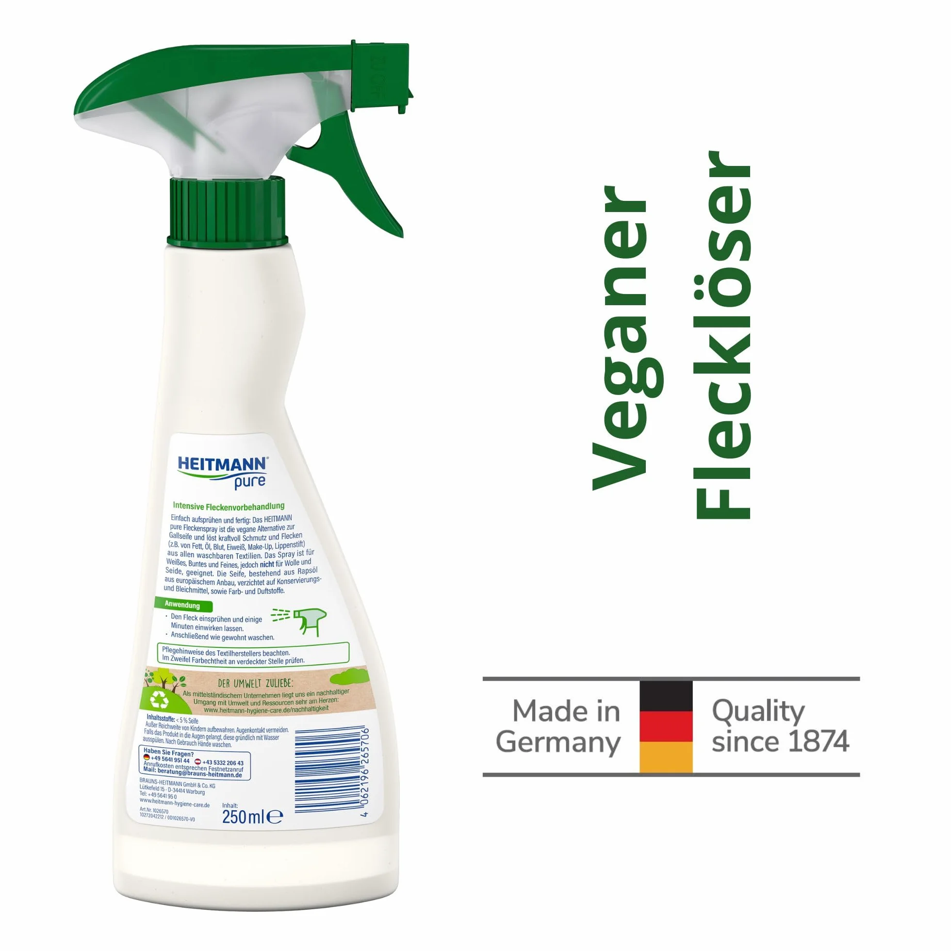 HEITMANN pure Spray na plamy, wegańska alternatywa dla mydła żółciowego, intensywna obróbka wstępna plam, 250 ml