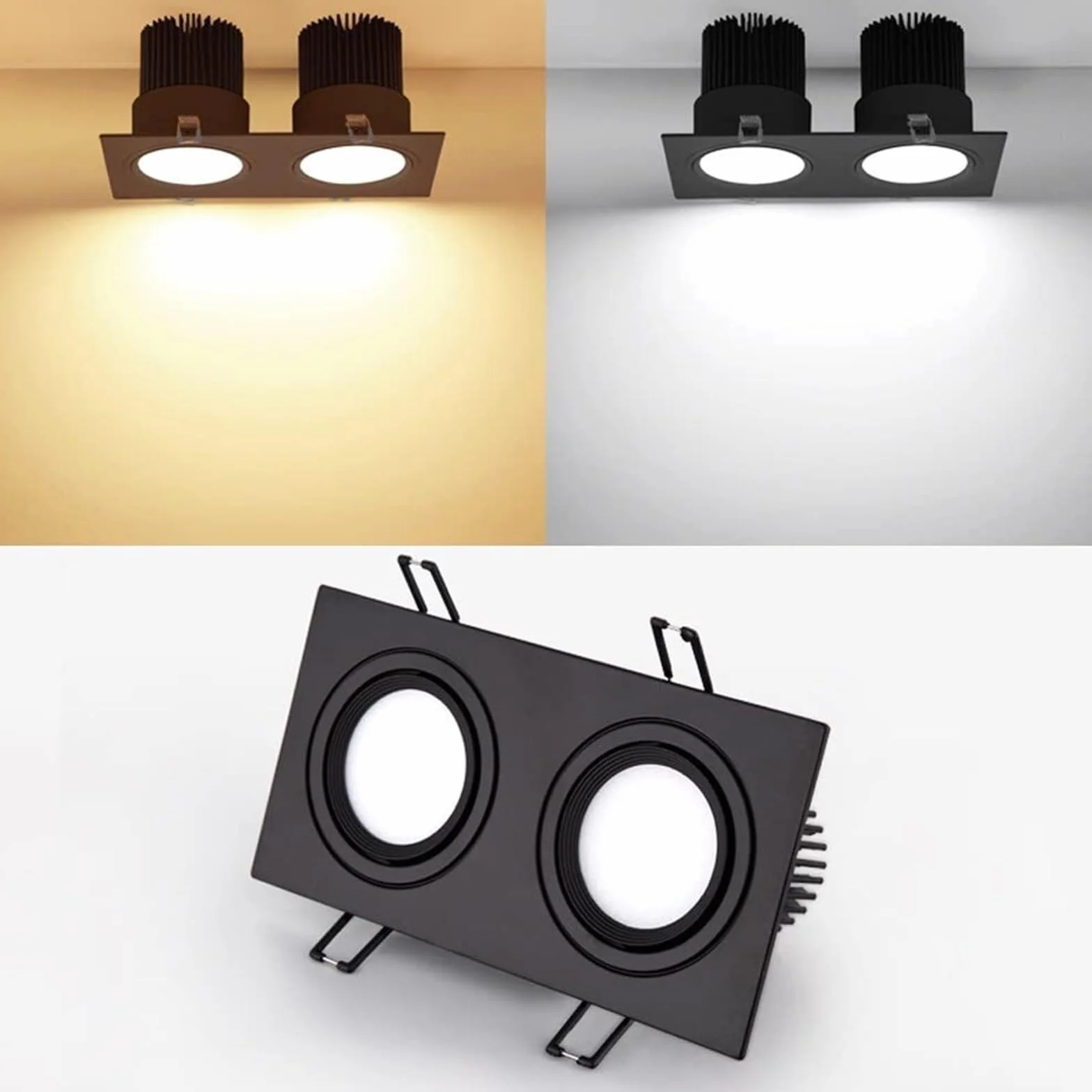 Zestaw prostokątnych reflektorów kardanowych 2,10 W 14 W 20 W 30 W 40 W 60 W, regulowany Downlight bez puszki, czarna lampa sufitowa gałka oczna, 6000K 4000K 3000K (10 W, neutralne światło)