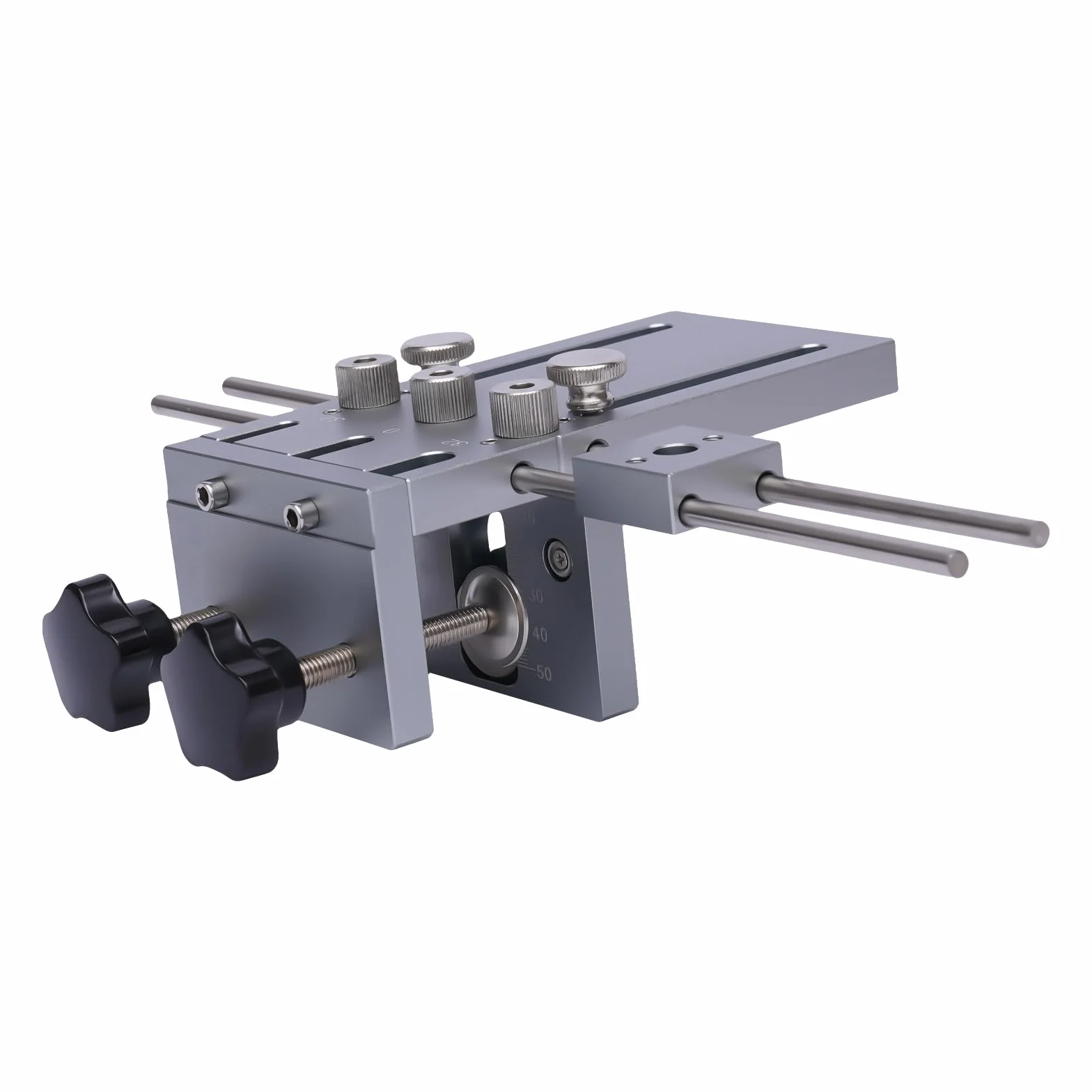 Wysoce precyzyjny szablon do wiercenia otworów z 9 gniazdami (6/8/10 mm) i skalą metryczną, ze stopu aluminium do szafek systemowych 32 mm, budowy mebli, mimośrodów i otworów na kołki