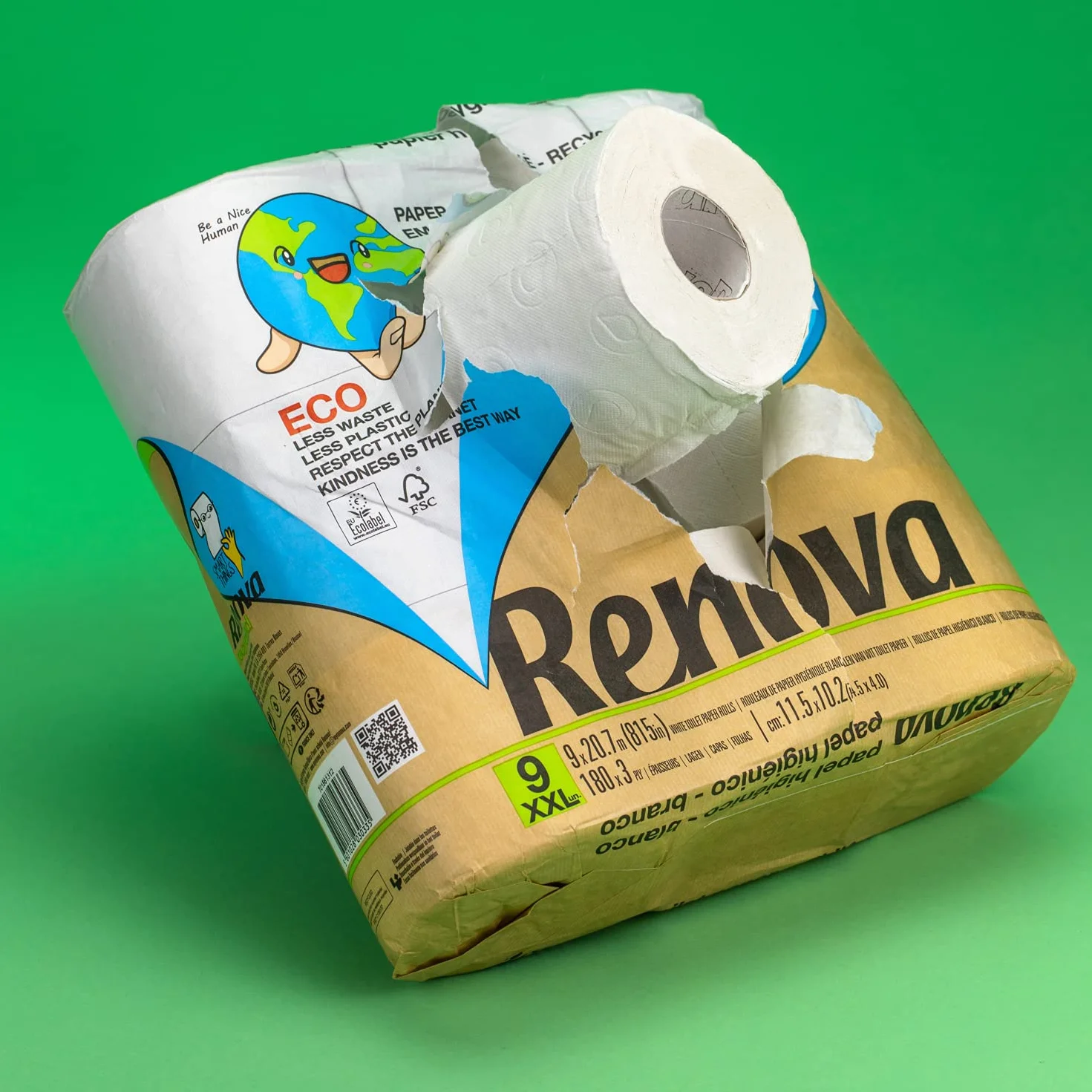 Renova Papier toaletowy w 100% z recyklingu i papier opakowanie 9 sztuk 921 g