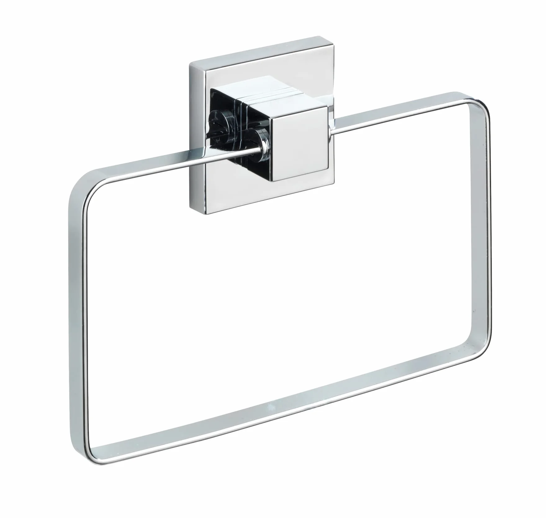 WENKO Vacuum-Loc® Pierścień na ręczniki ścienne, Quadro, wieszak na ręczniki do łazienki i kuchni, mocowanie próżniowe, bez wiercenia, z nierdzewnej, błyszczącej stali nierdzewnej, 18,5 x 14 x 3,5 cm