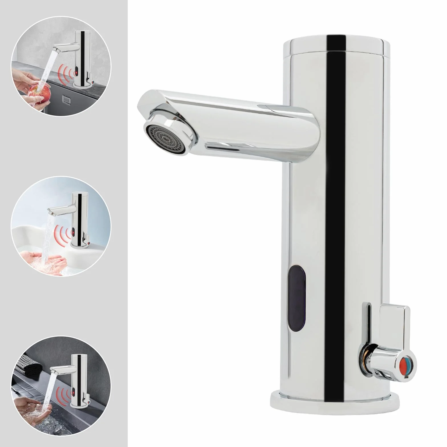 Bateria na podczerwień, automatyczna, bezdotykowa bateria łazienkowa, armatura umywalkowa z czujnikiem, armatura indukcyjna 0-55 °C, do kuchni, łazienki, restauracji (bateria nie wchodzi w