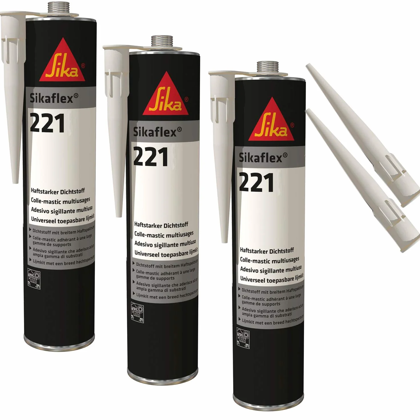 Sika flex-221 odporny na warunki atmosferyczne klej uszczelniający, 300 ml, jasnoszary, 3 zestaw z 5 końcówkami do dysz