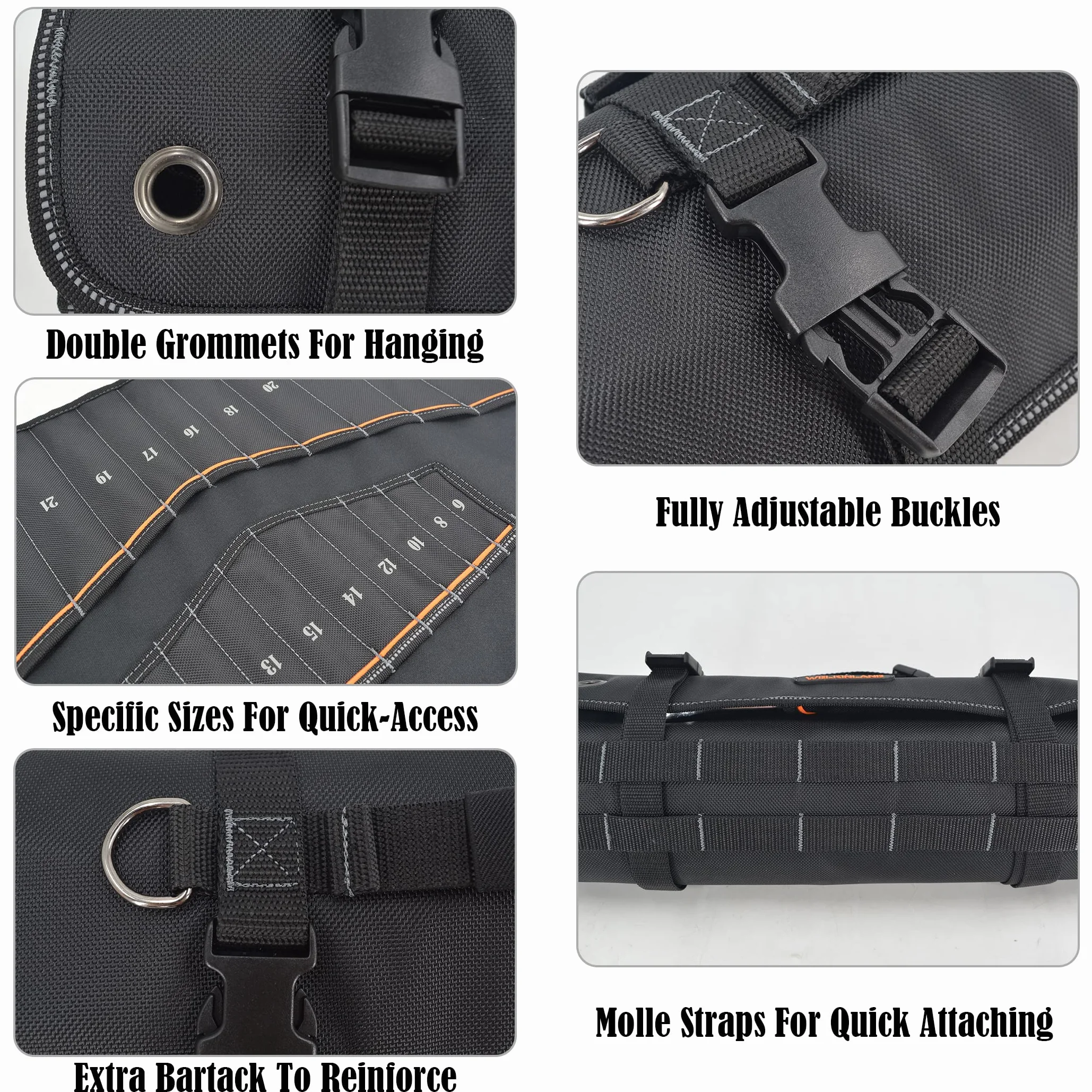 WELKINLAND Rolka na klucze z 22 kieszeniami, torba na klucze 0,6-3,2 cm