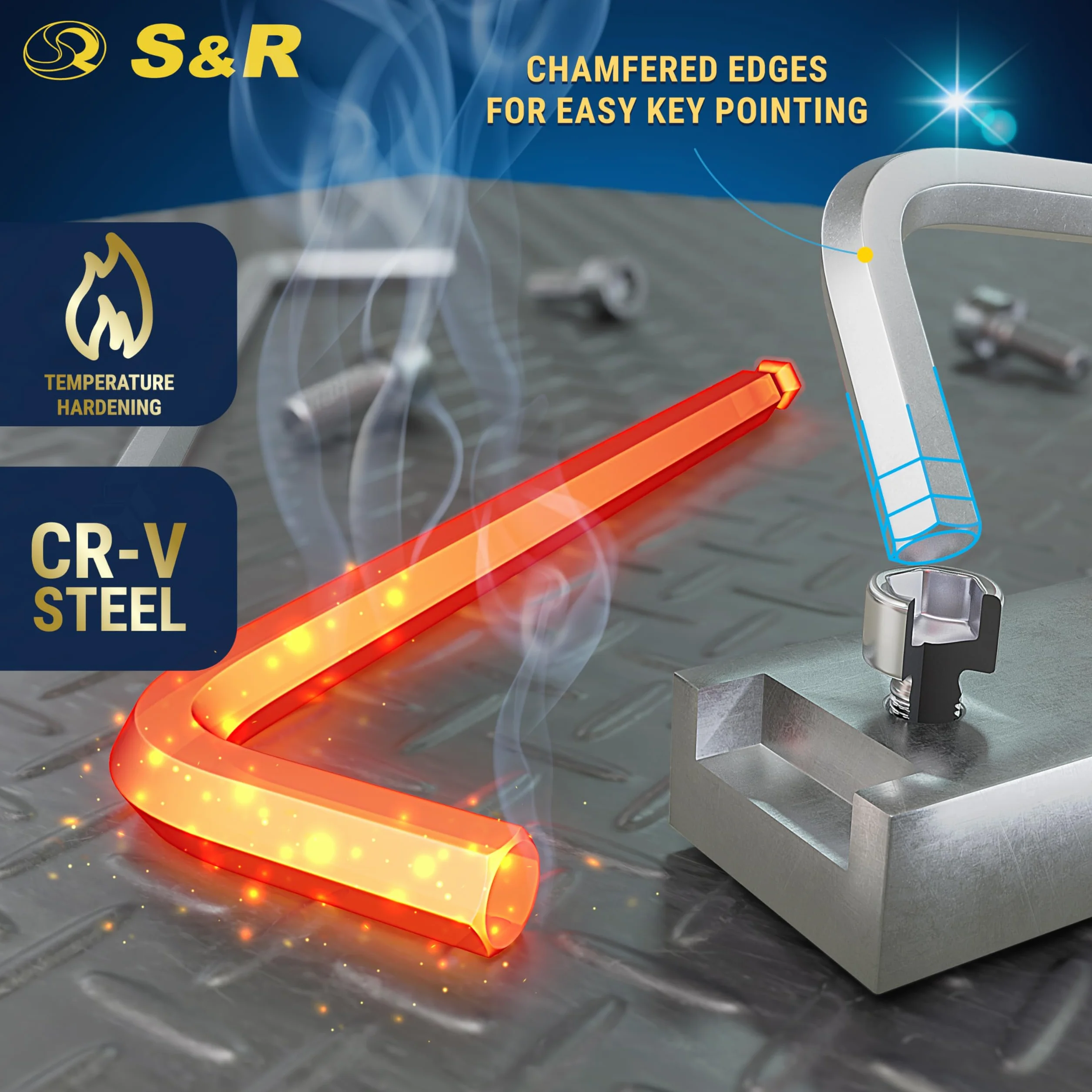 S&R 13-częściowy zestaw kluczy imbusowych HX, z głowicą kulową, sześciokątny długi, 1,27 do 10 mm, hartowana stal Cr-V, ochrona przed korozją, z klipsem z tworzywa sztucznego