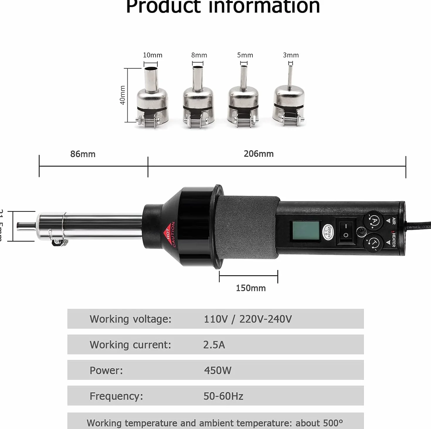DEWIN dmuchawa gorącego powietrza 220V 450W LCD regulowana stacja lutownicza IC SMD BGA