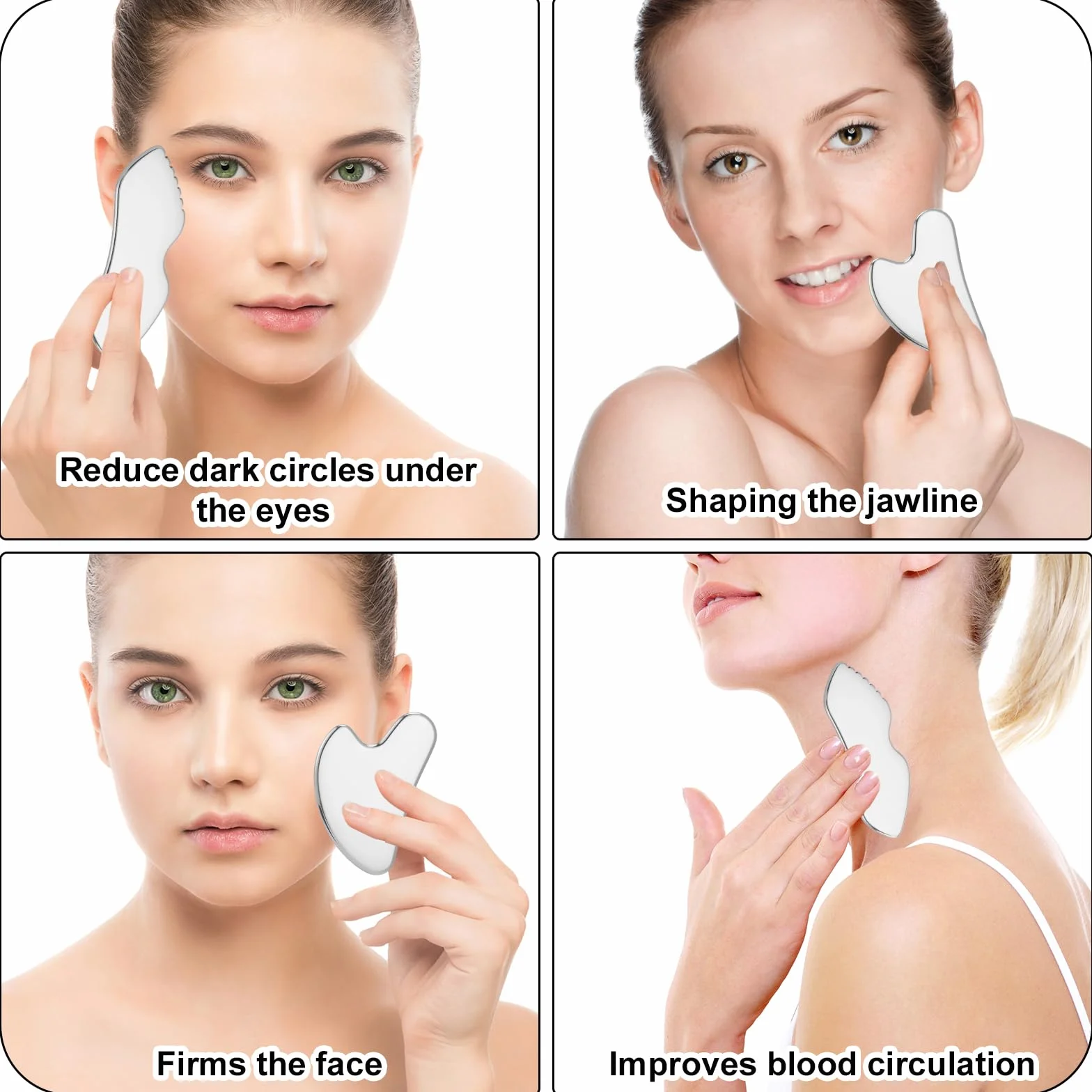 Gua Sha ze stali nierdzewnej 2 sztuki różne rozmiary z torbą narzędzie do twarzy szyi