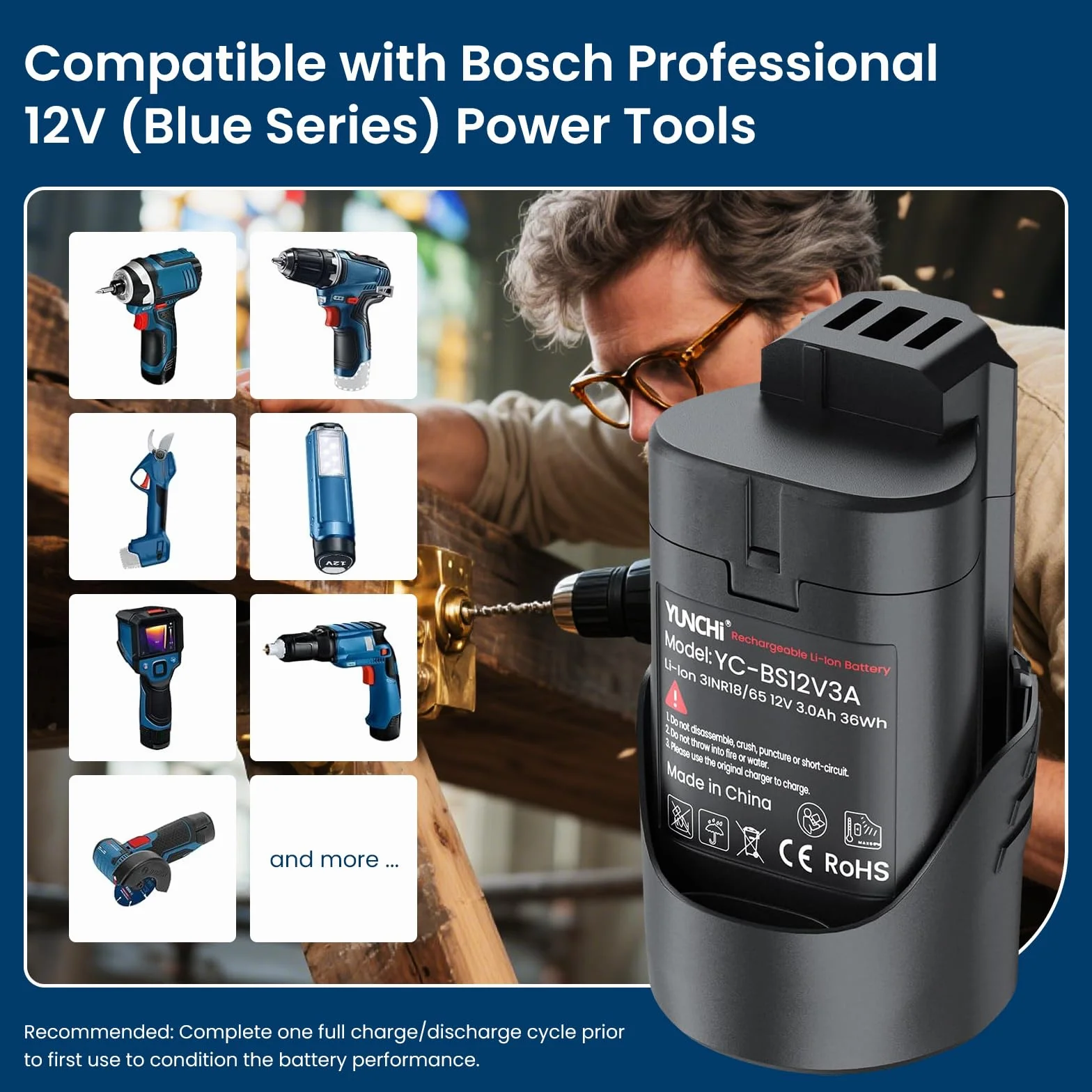 YUNCHI Akumulator zastępczy 3,0 Ah do Bosch 12 V, 2 sztuki