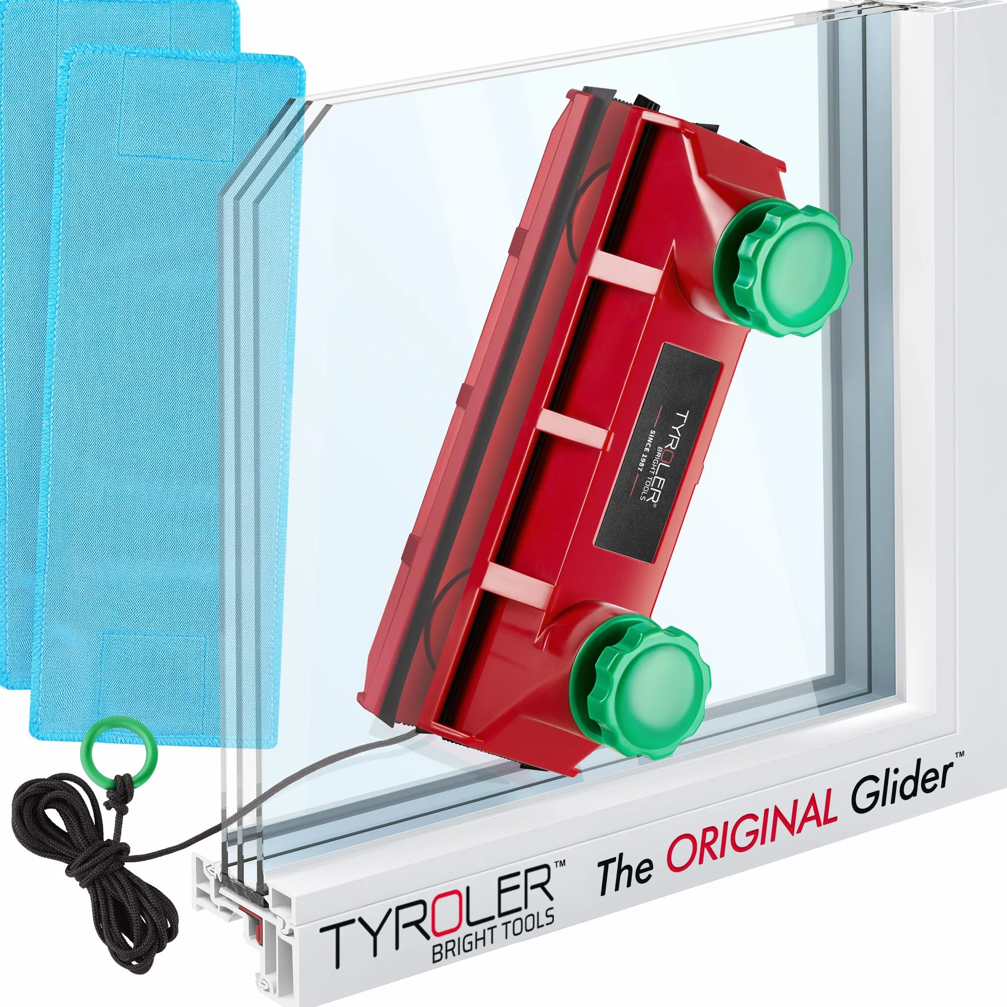 Tyroler Bright Tools Magnetyczna szczotka do czyszczenia okien Szybowiec D-4 Ściągaczka do szyb wewnętrznych i zewnętrznych do okien pojedynczych, podwójnych i potrójnych o średnicy od 2 do 40 mm