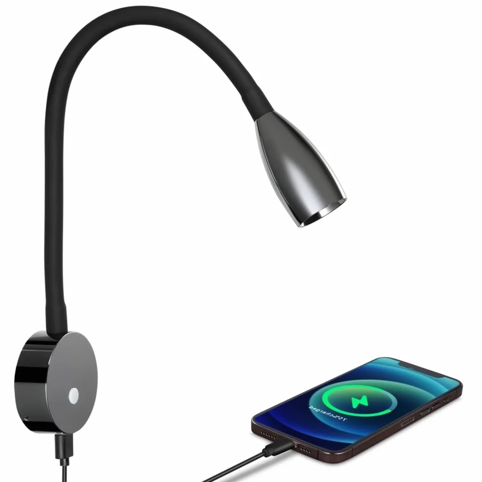 acegoo Lampa do czytania LED 12 V samochód kempingowy z ładowarką USB do łóżka nocnego, elastyczna szyjka łabędzia do ściemniania DC12-24 V do kabiny, ciężarówki, przyczepy kempingowej (czarny połysk)