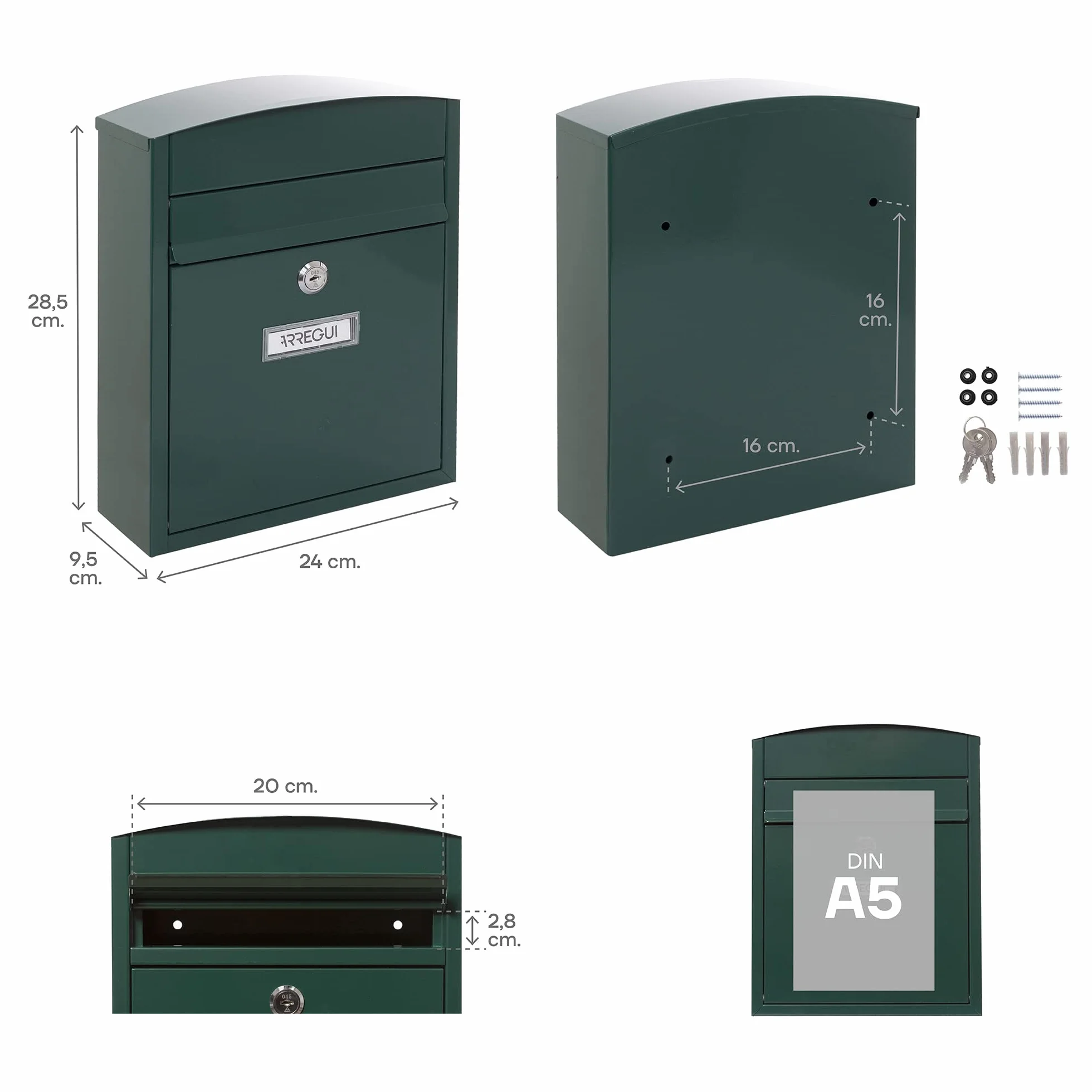 Arregui 1832D61 zewnętrzna skrzynka na listy stal kompaktowa DIN A5 28,5 x 24 x 9,5 cm