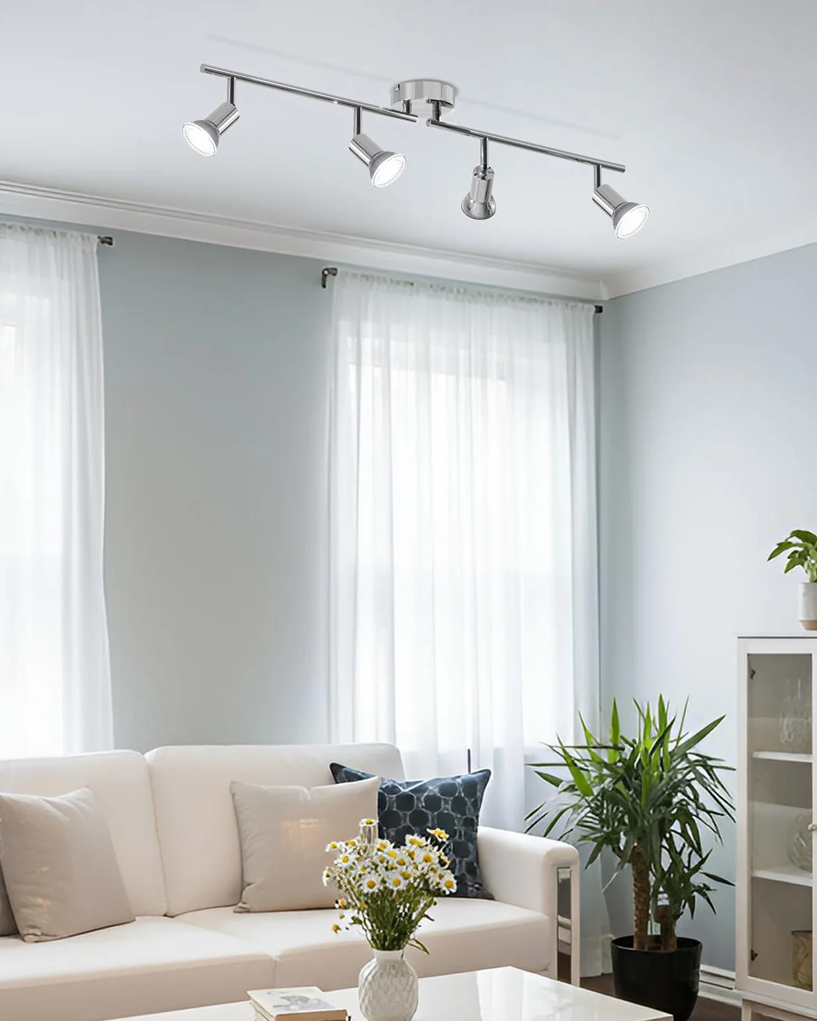 LVWIT Lampa sufitowa GU10, 4-punktowa lampa sufitowa LED posrebrzana ocynkowana, oświetlenie wewnętrzne, żyrandol kuchenny, metalowa rampa (bez żarówki)