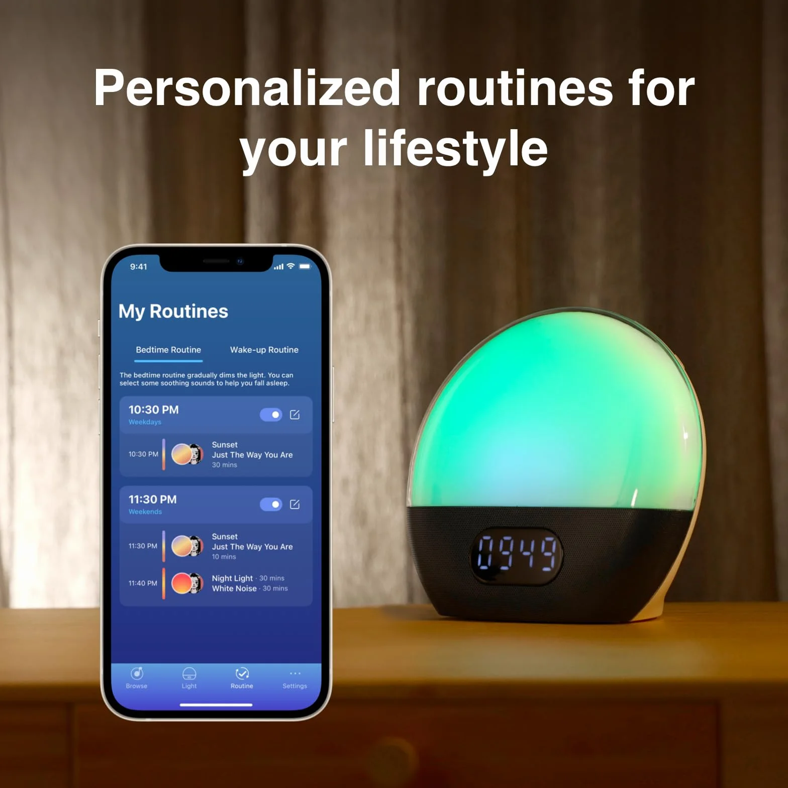 WiiM Lampa budząca, wbudowana Alexa, nieograniczony wybór dźwięków, poranny budzik wszystko w jednym, urządzenie dźwiękowe, procedury snu i nie tylko (granatowa zieleń)