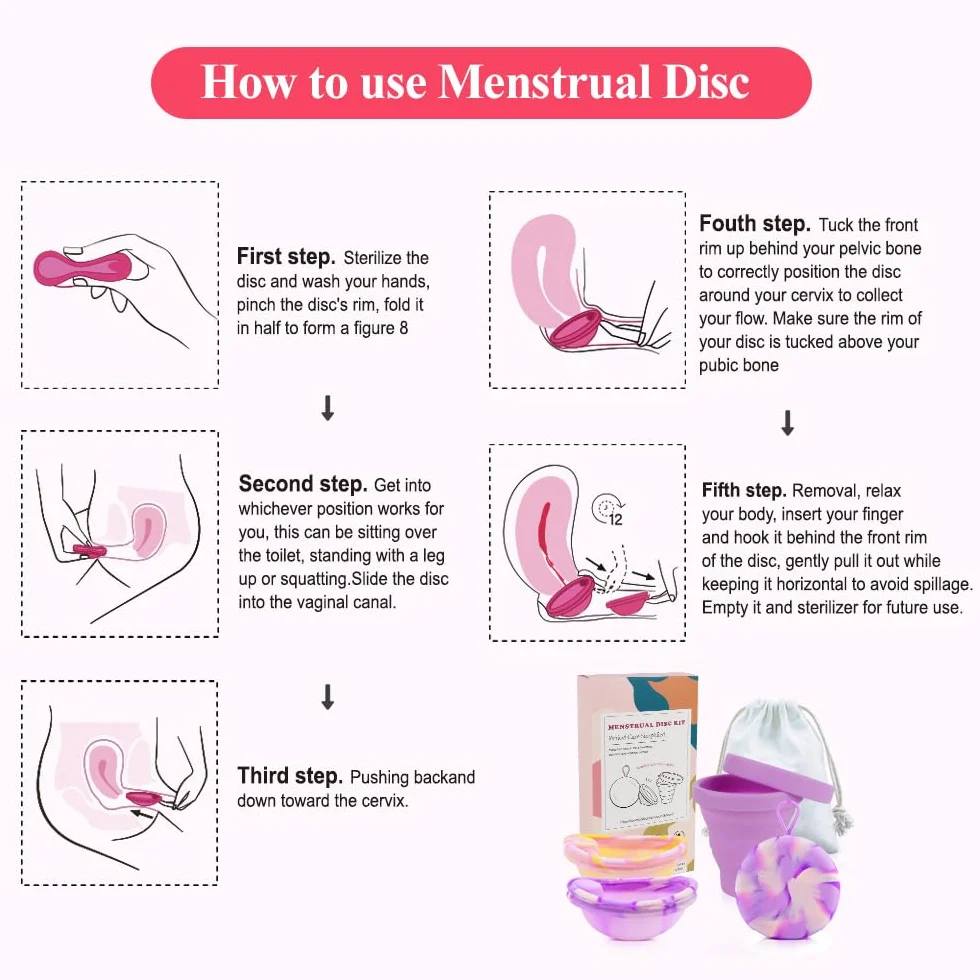 Zestaw krążków menstruacyjnych, dysk menstruacyjny z 2 krążkami okresowymi w rozmiarze S+L, sterylizator i torba do przechowywania, krążek menstruacyjny wielokrotnego użytku dla aktywnych