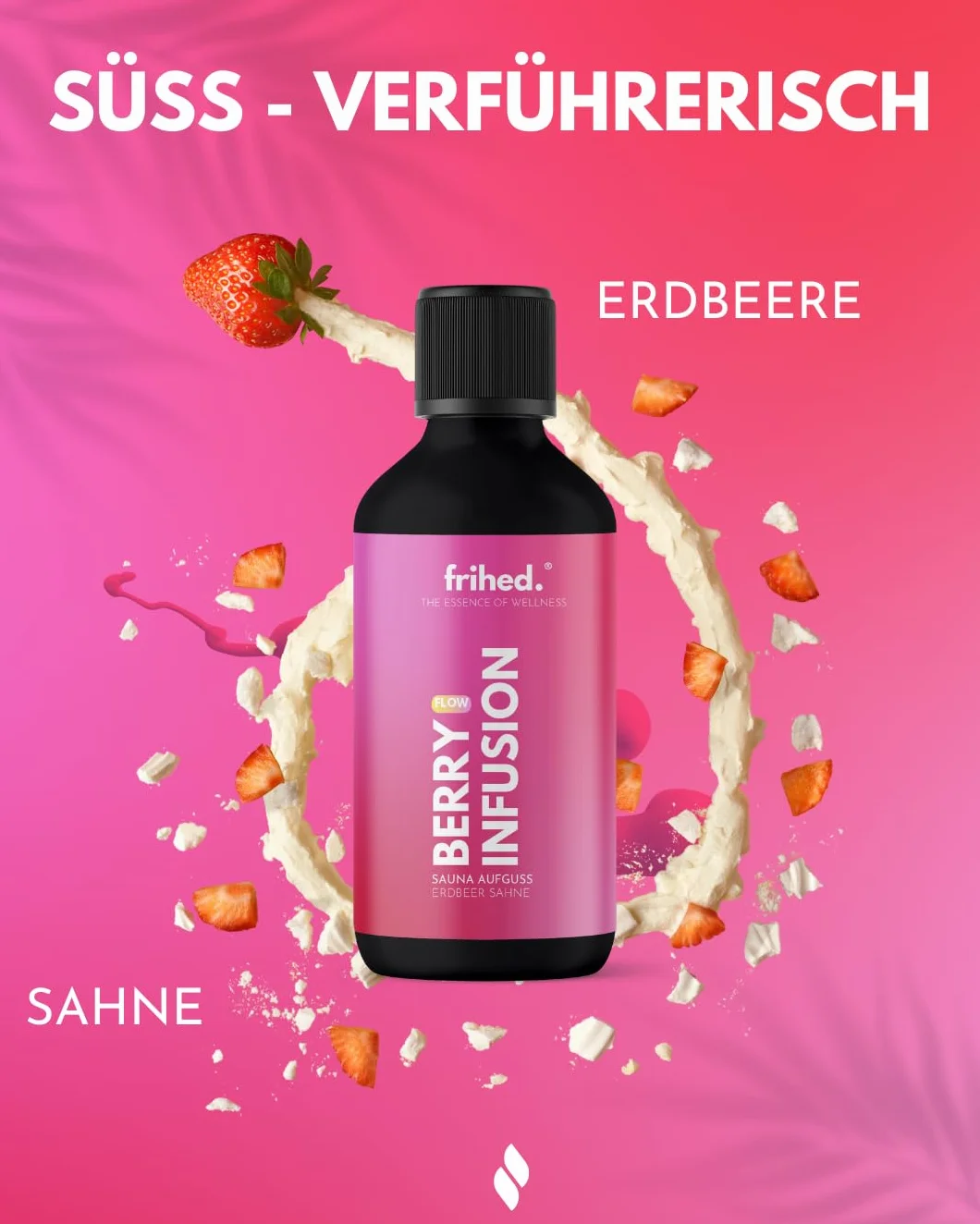 frihed. Napar do sauny Berry Infusion, Truskawka & Śmietana, skoncentrowane olejki, słodki zapach, szklana butelka