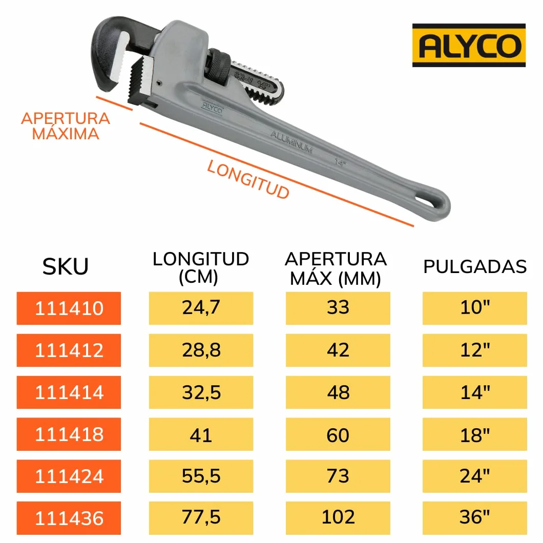 'Alyco 11436 – Stillson klucz, aluminium 36 do rur 5-900 mm