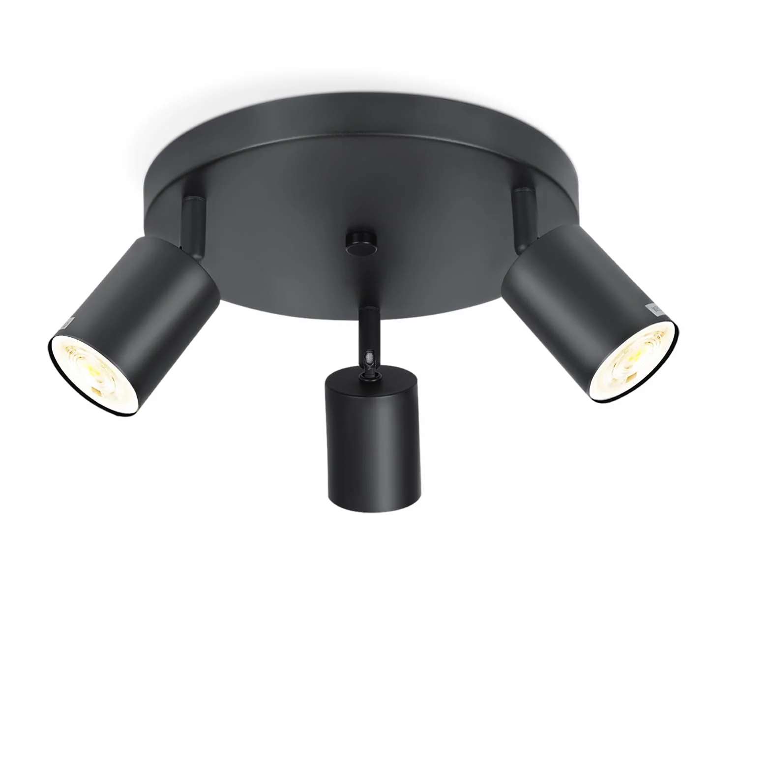 Lampa sufitowa GU10 czarny okrągły 3 płomienie metalowa Swivel Design do salonu sypialni kuchni