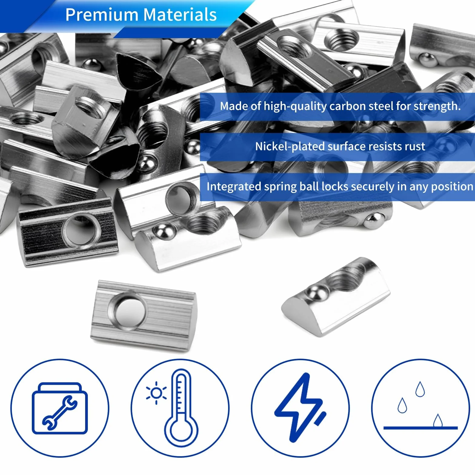 50 sztuk nakrętek M3 Nut 6 T nakrętki śrubowe 20-seria M3 profilowe aluminiowe 20x20 niklowana stal węglowa tuleja ślizgowa z kulką sprężynową do aluminiowego profilu C 3D drukarki CNC