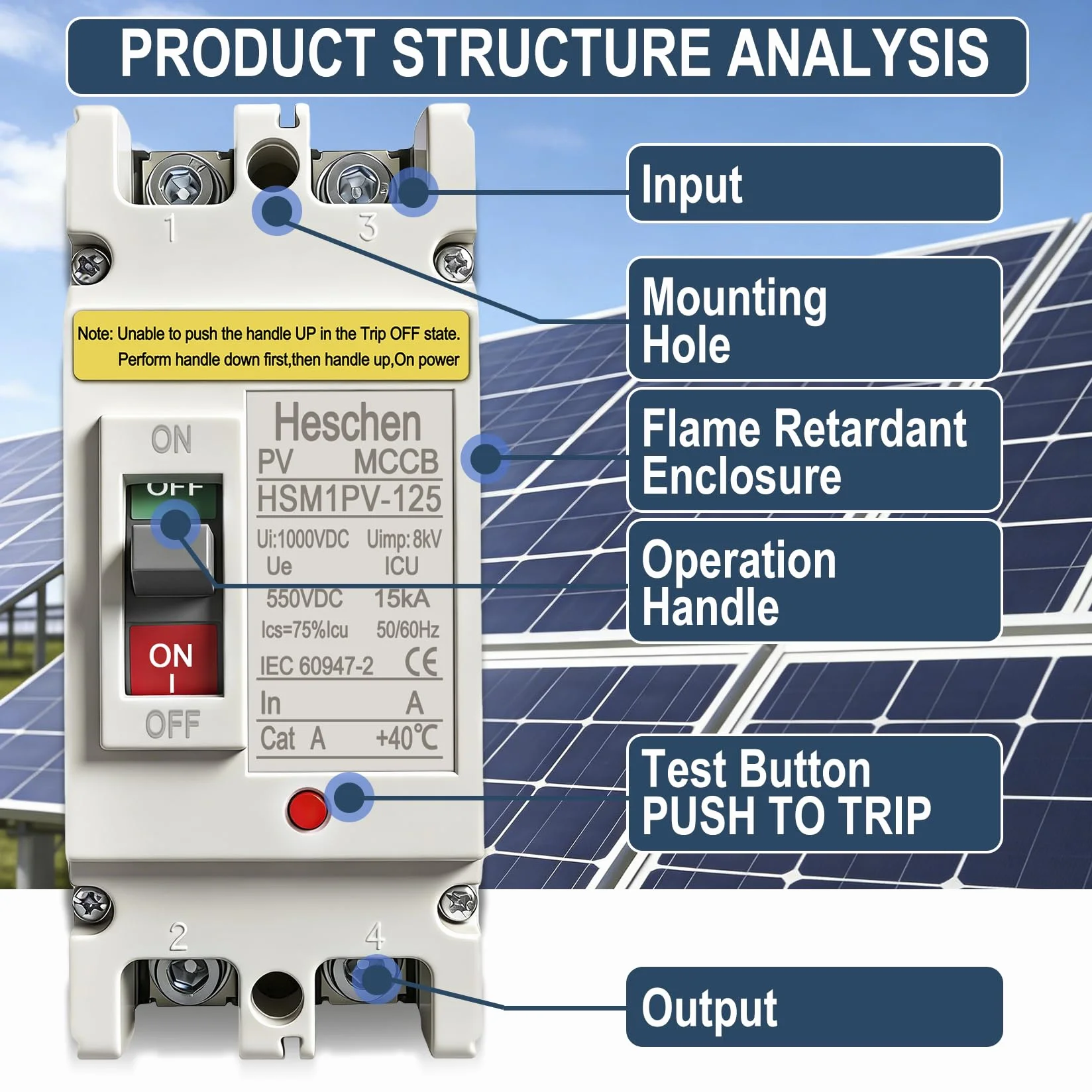 Heschen Wyłącznik DC MCCB HSM1PV-125 2-biegunowy DC550V 63A do instalacji solarnych PV