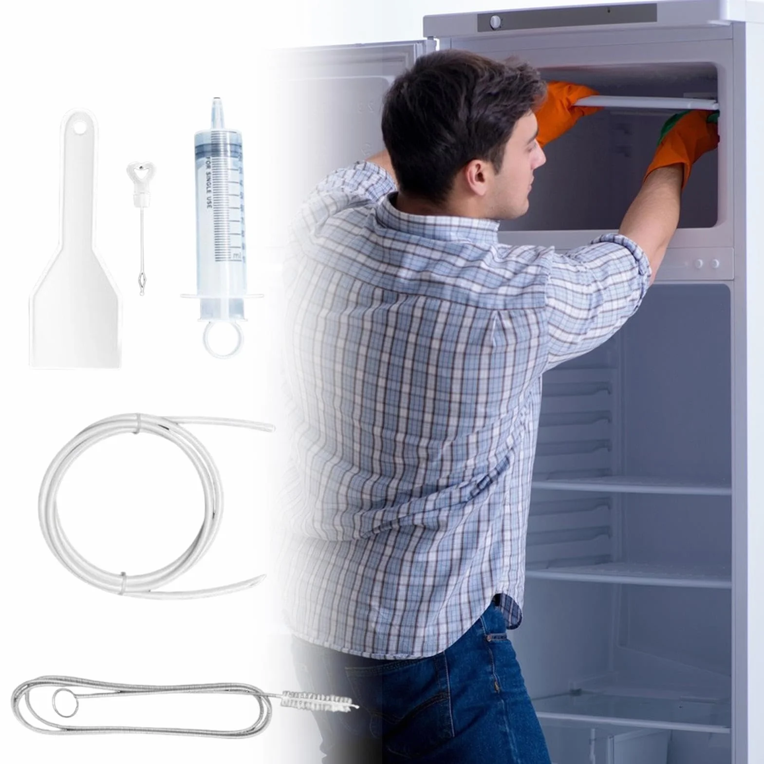 Fridge Dredger, Refrigerator Drain Kit, Fridge Cleaning Set, Syringe Fridge Cleaning, Fridge Cleaner Emptying Dredger, Effective Drain Cleaning Solution Comprehensive Tool for Refrigerator Cleaning