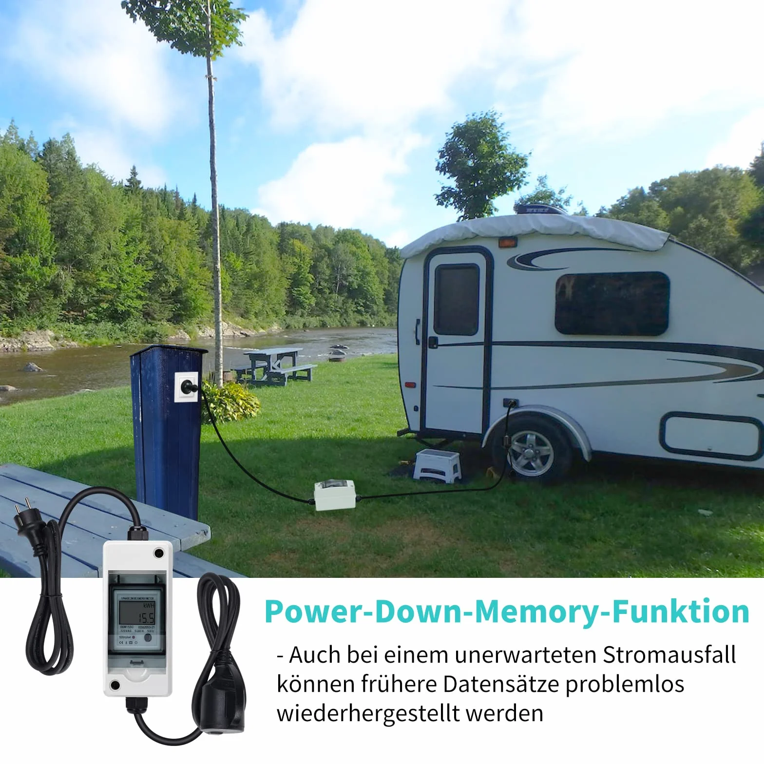 Mobilny cyfrowy licznik prądu, briidea 230 V, mobilny miernik KWH z wodoszczelnością IP65, skalibrowany (z resetem), gumowy kabel do węża, przenośny, do samochodów kempingowych, pojazdów