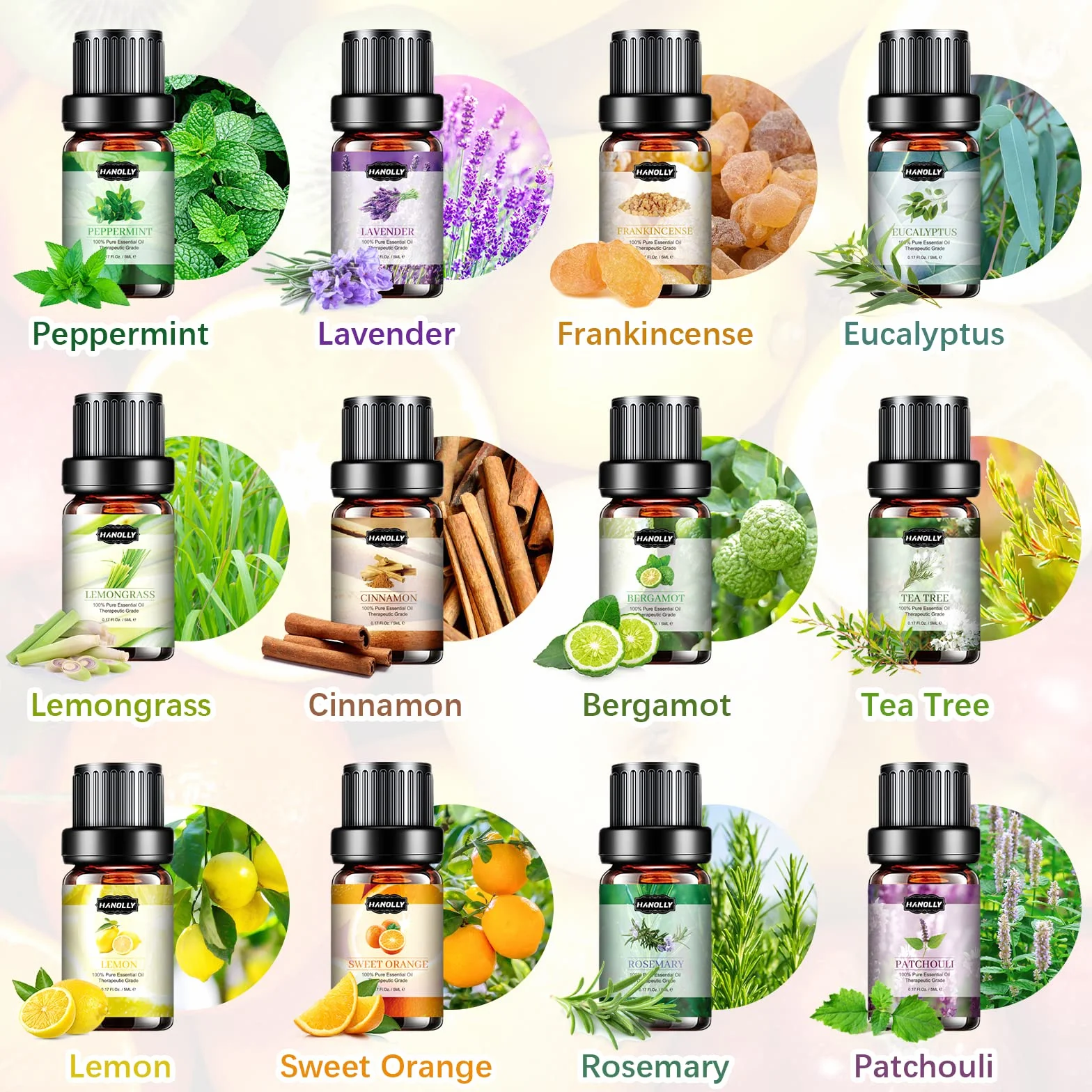 Hanolly Zestaw Olejków Eterycznych 12 x 5 ml Naturalne Olejki Zapachowe Do Aromaterapii