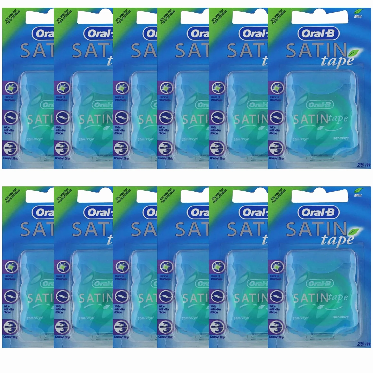 Oral-B Satin Tape miętowa nić dentystyczna 25 m, opakowanie 12 sztuk (12 x 25 m)