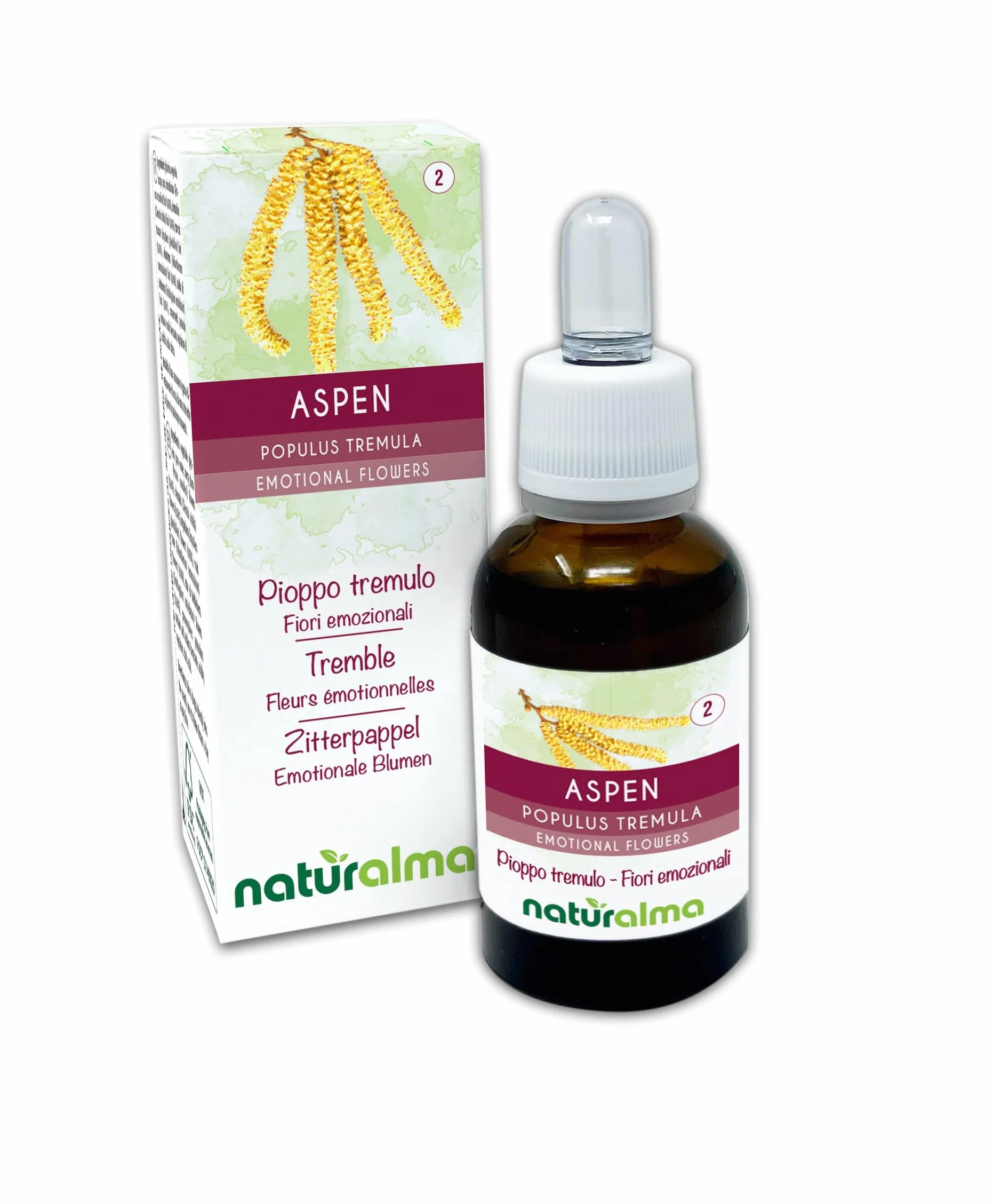Aspen Topola osika Kwiaty Bacha Naturalma Krople 30 ml Płynny ekstrakt bezalkoholowy Esencje kwiatowe Wegański